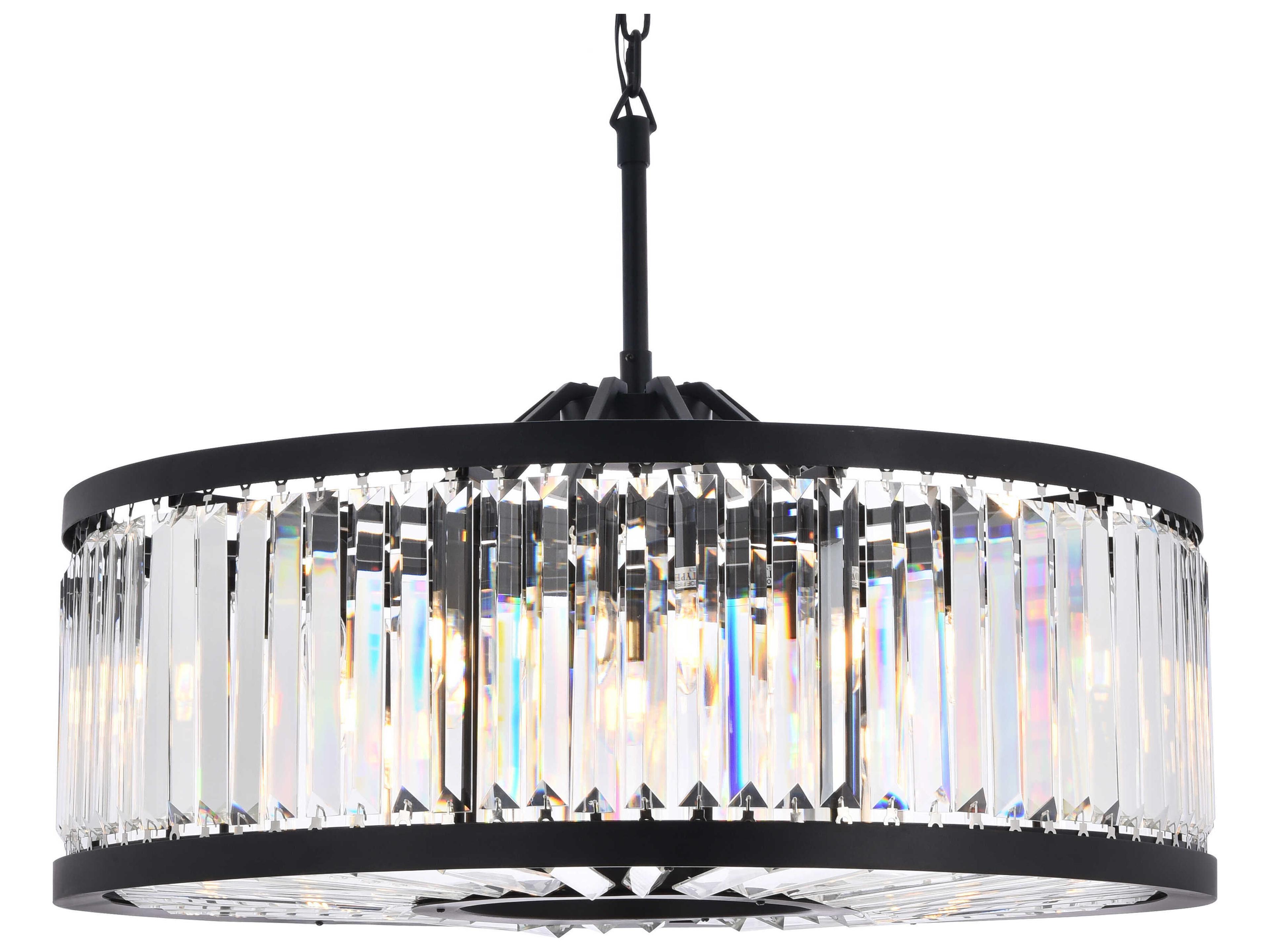 Elegant Lighting Chelsea 10-Light Matte Black Clear Crystal Drum Pendant