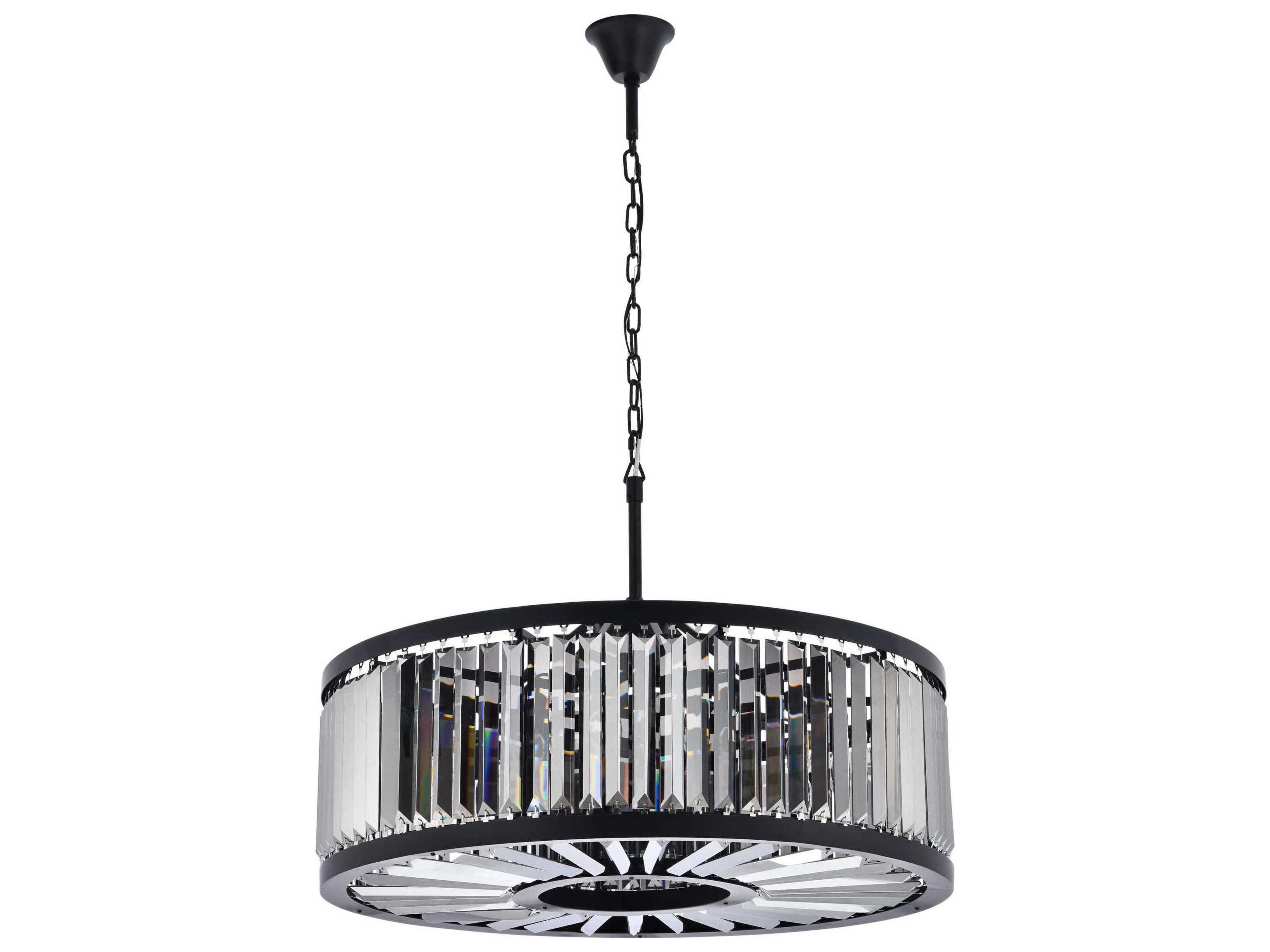 Elegant Lighting Chelsea 10-Light Matte Black Silver Crystal Drum Pendant
