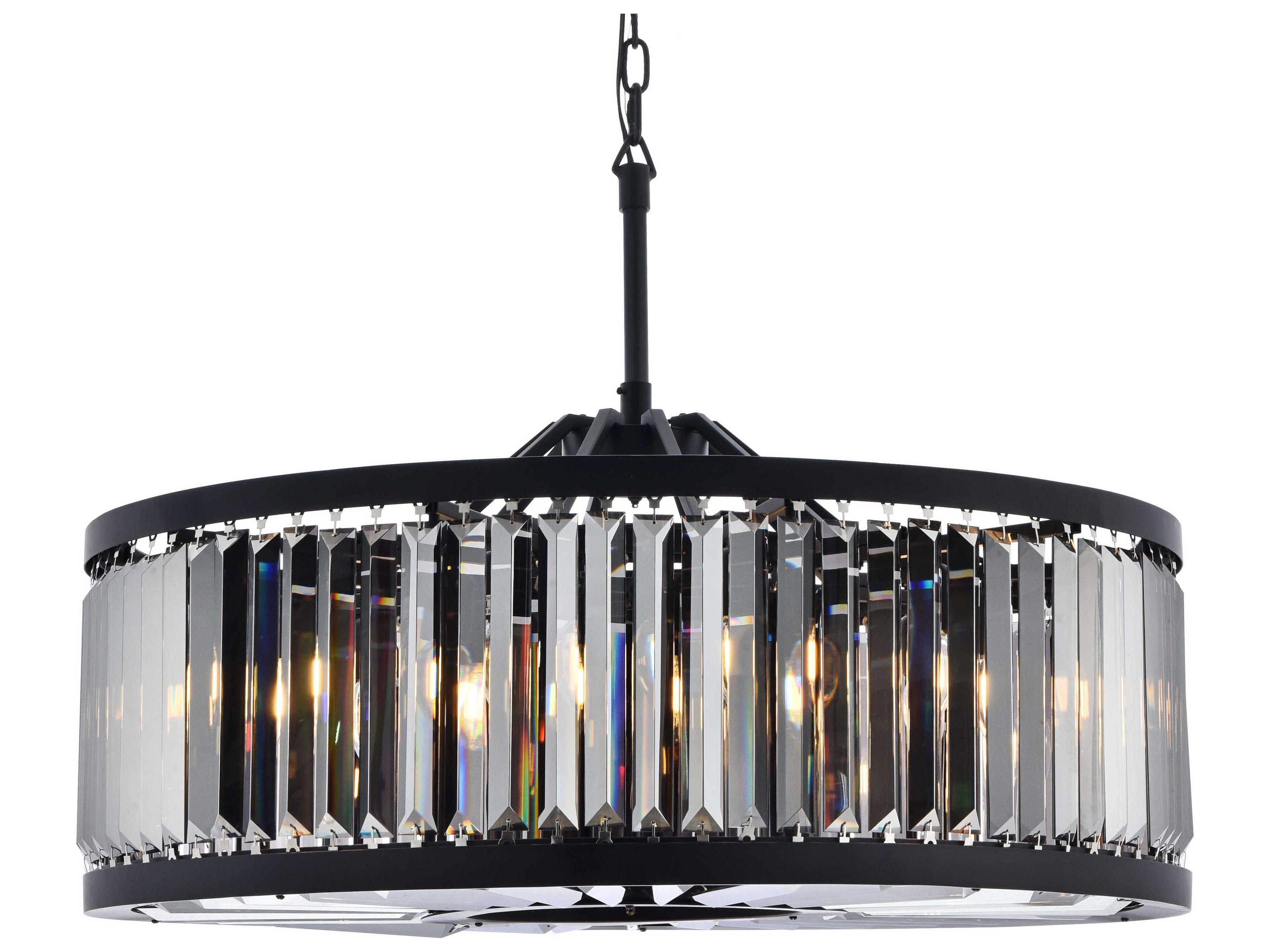 Elegant Lighting Chelsea 10-Light Matte Black Silver Crystal Drum Pendant