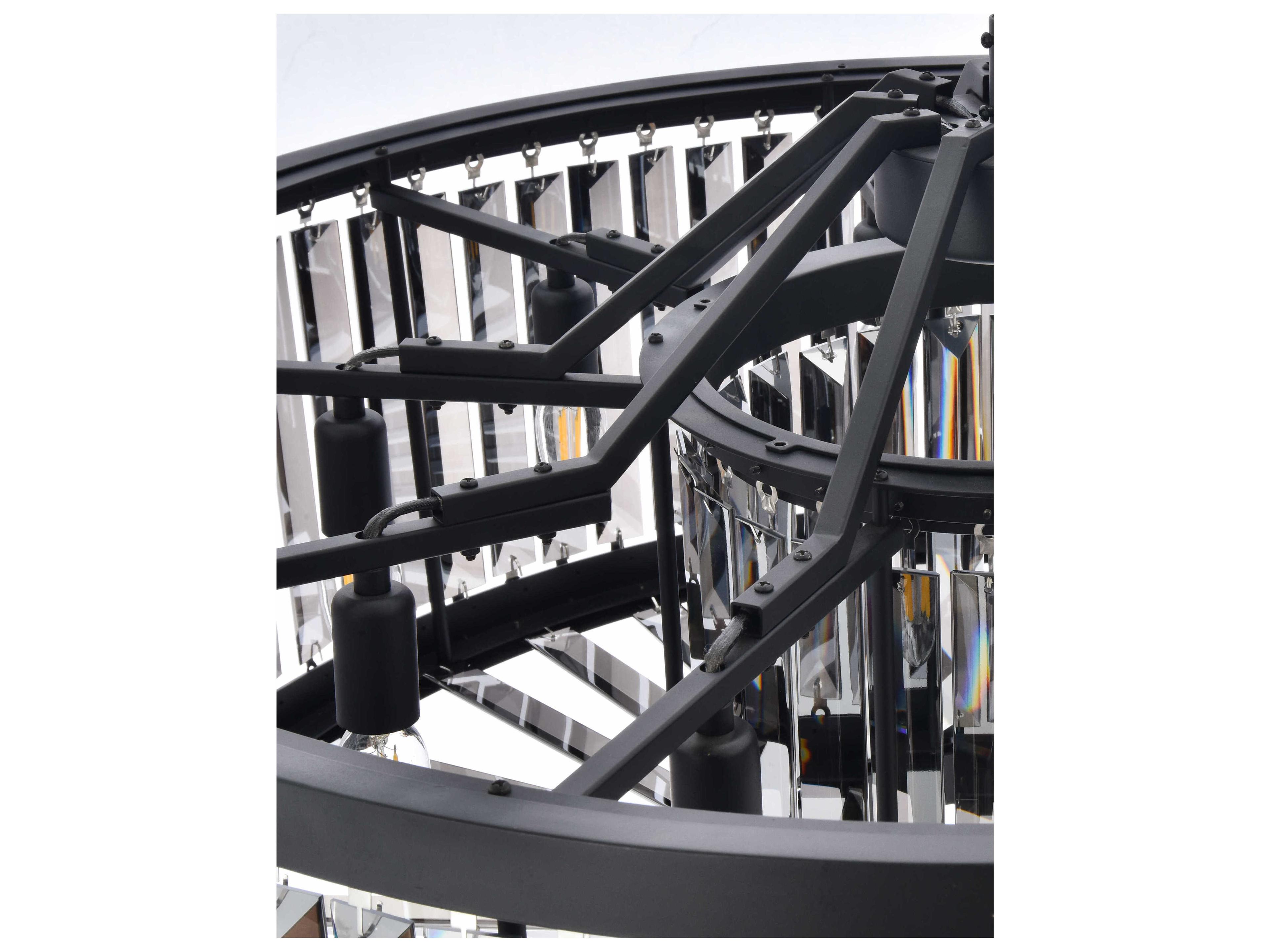 Elegant Lighting Chelsea 10-Light Matte Black Silver Crystal Drum Pendant