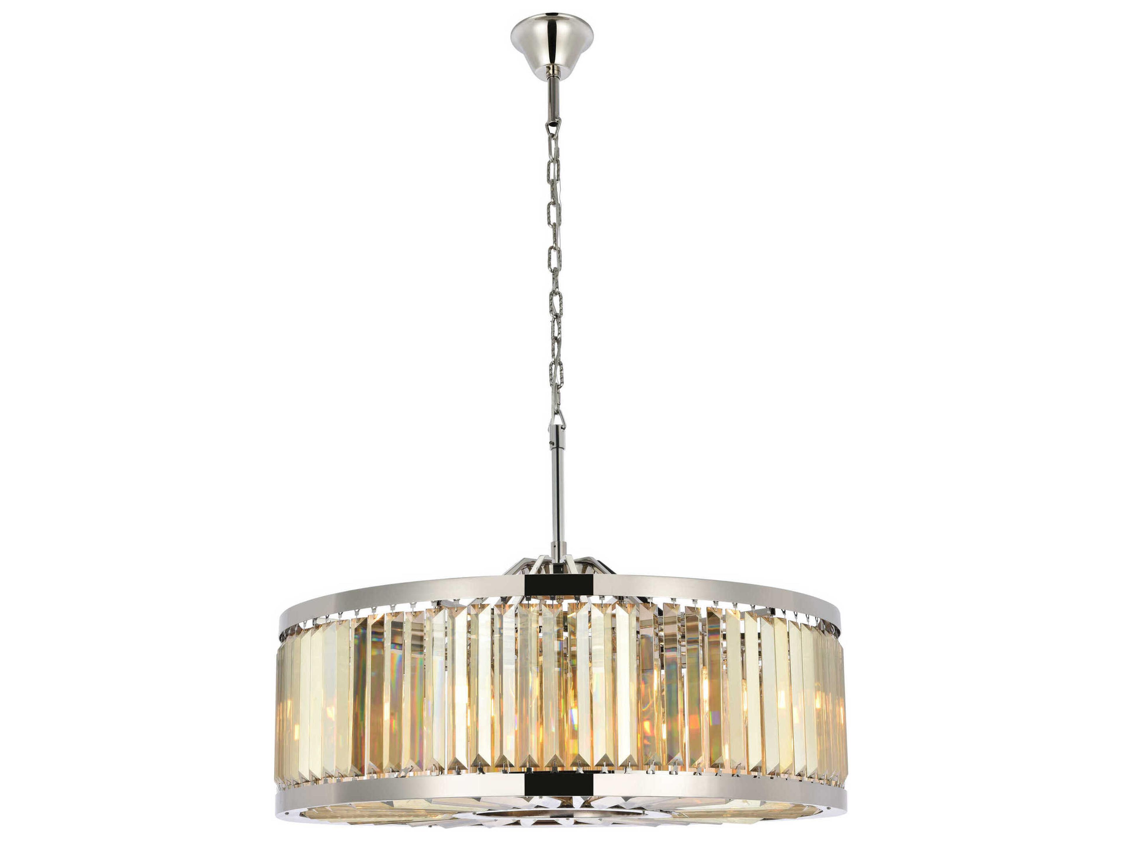 Chelsea 10-Light Polished Nickel Gold Crystal Drum Pendant