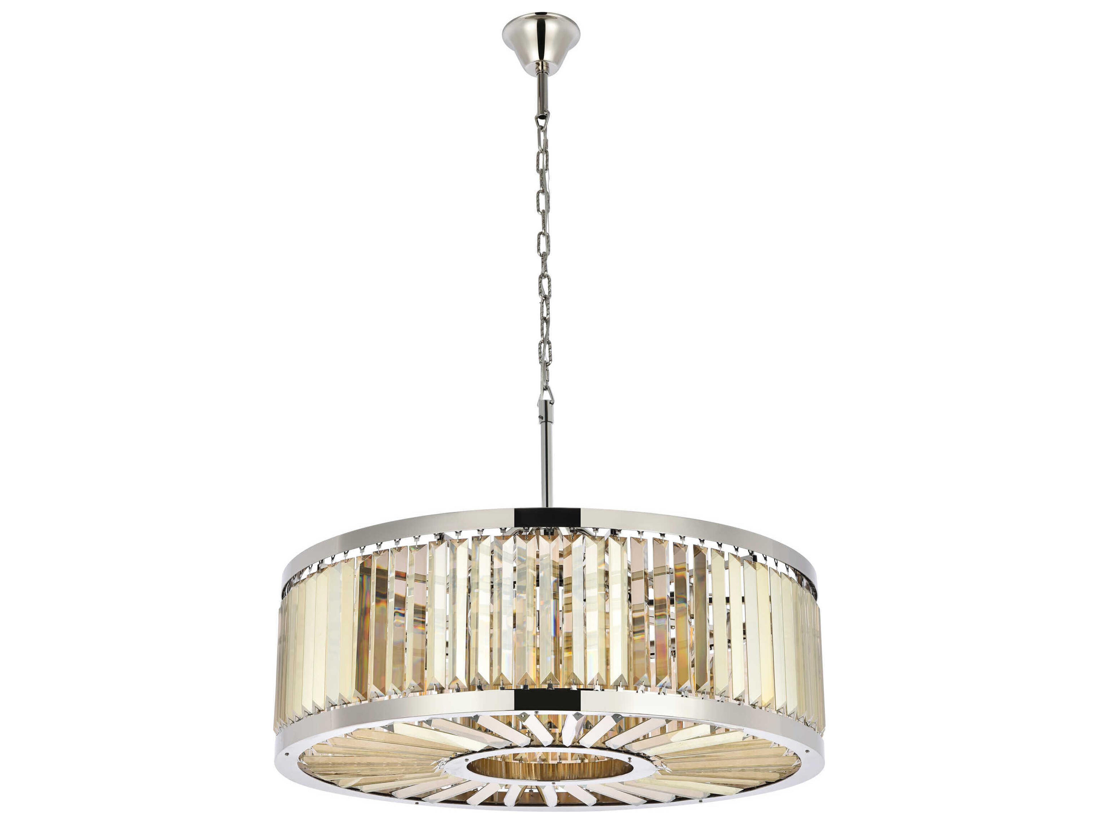 Elegant Lighting Chelsea 10-Light Polished Nickel Gold Crystal Drum Pendant