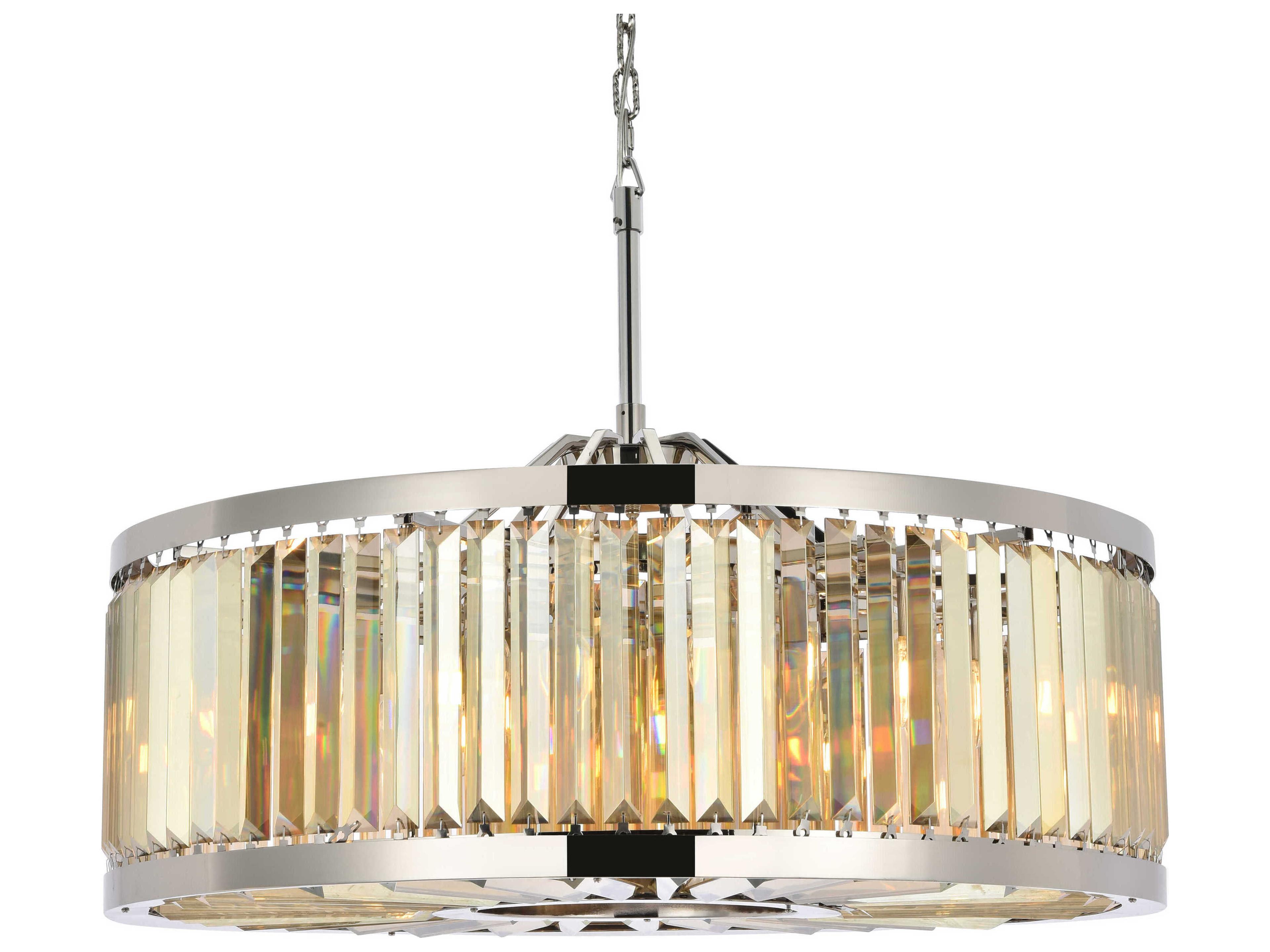 Elegant Lighting Chelsea 10-Light Polished Nickel Gold Crystal Drum Pendant