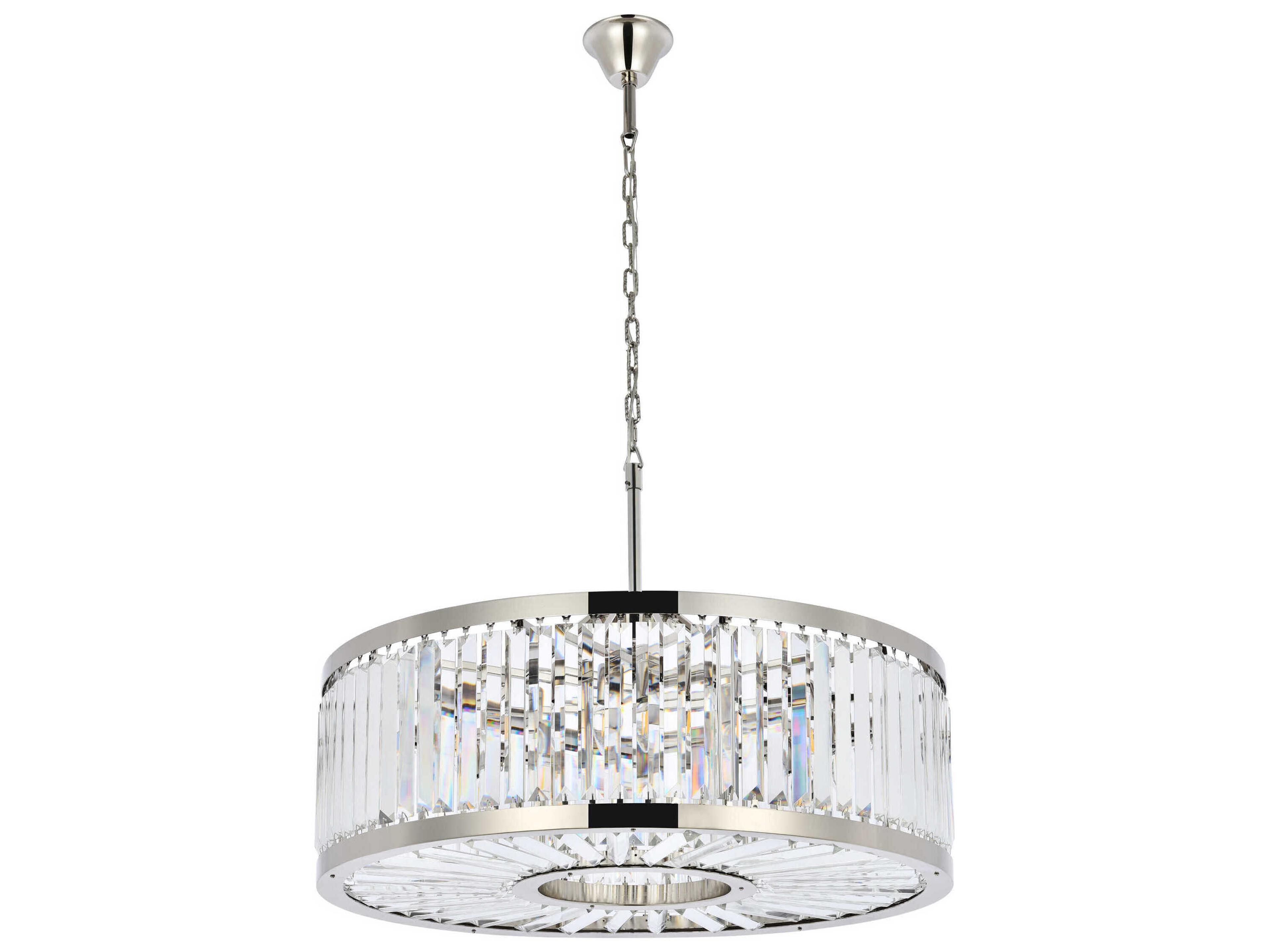 Elegant Lighting Chelsea 10-Light Polished Nickel Clear Crystal Drum Pendant