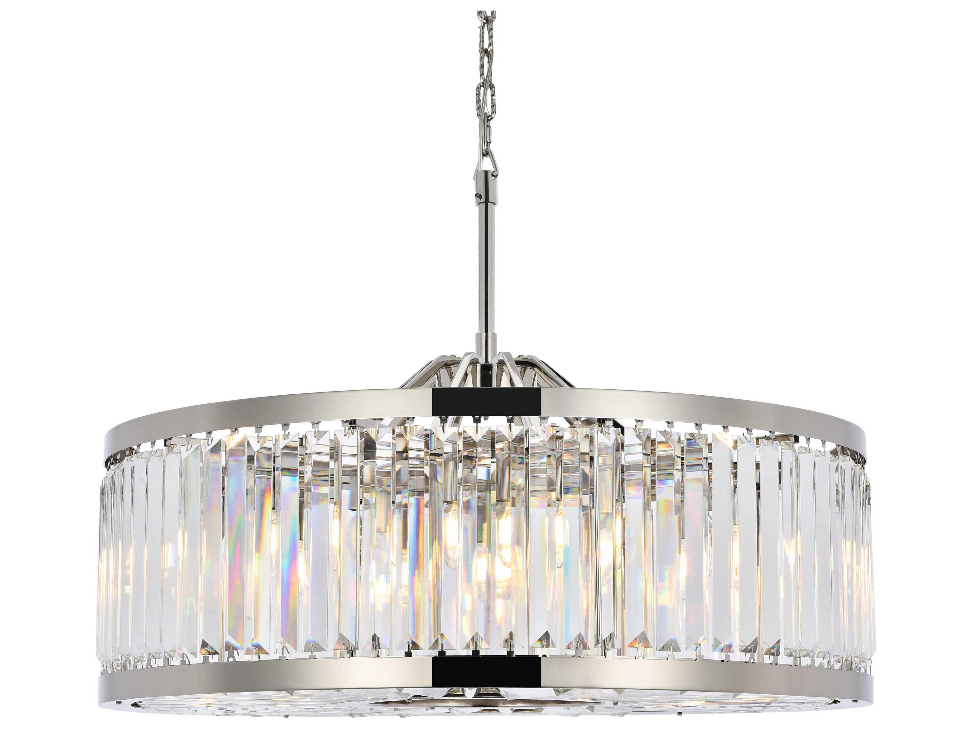 Elegant Lighting Chelsea 10-Light Polished Nickel Clear Crystal Drum Pendant