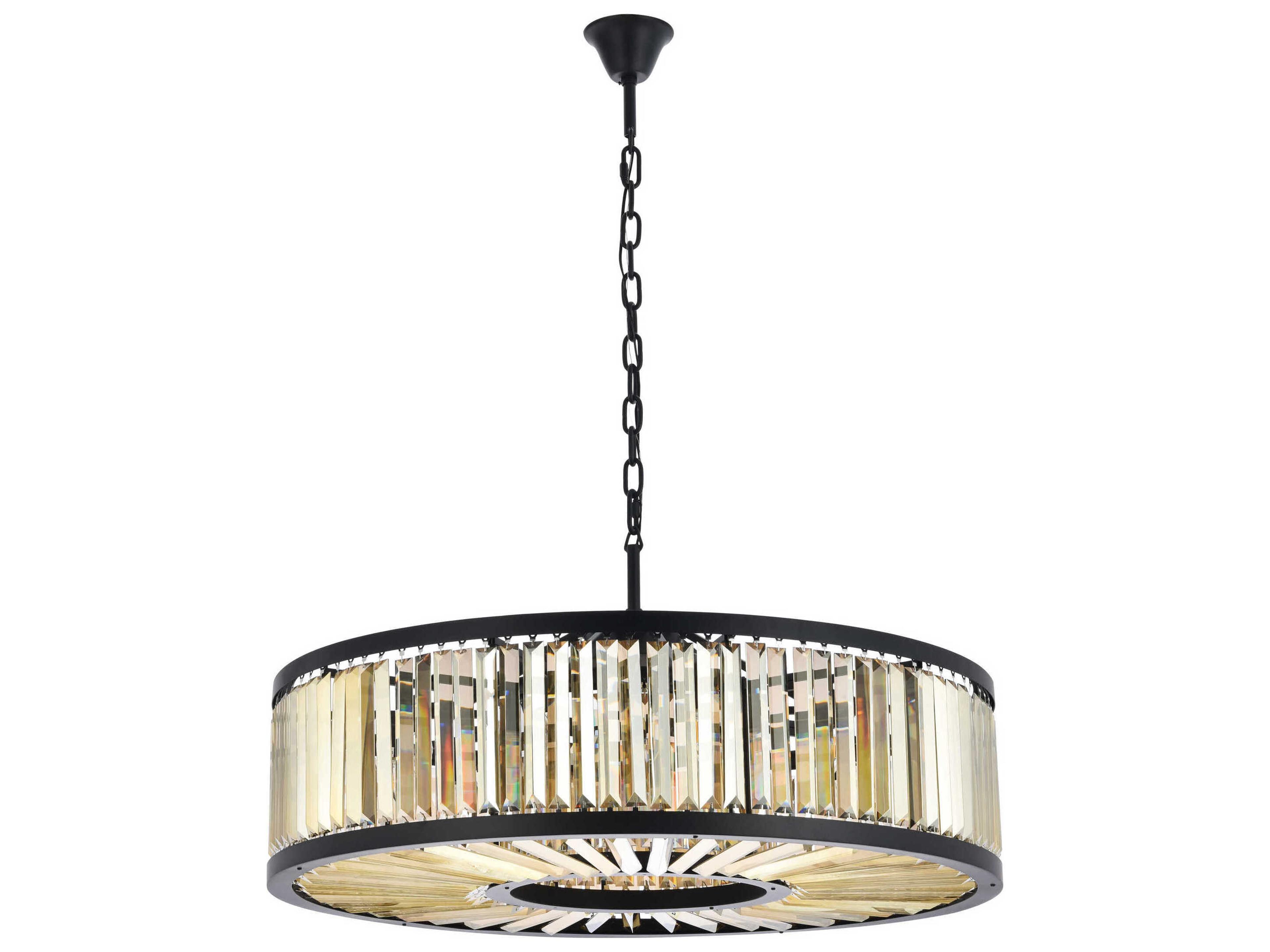 Elegant Lighting Chelsea 10-Light Matte Black Gold Crystal Drum Pendant