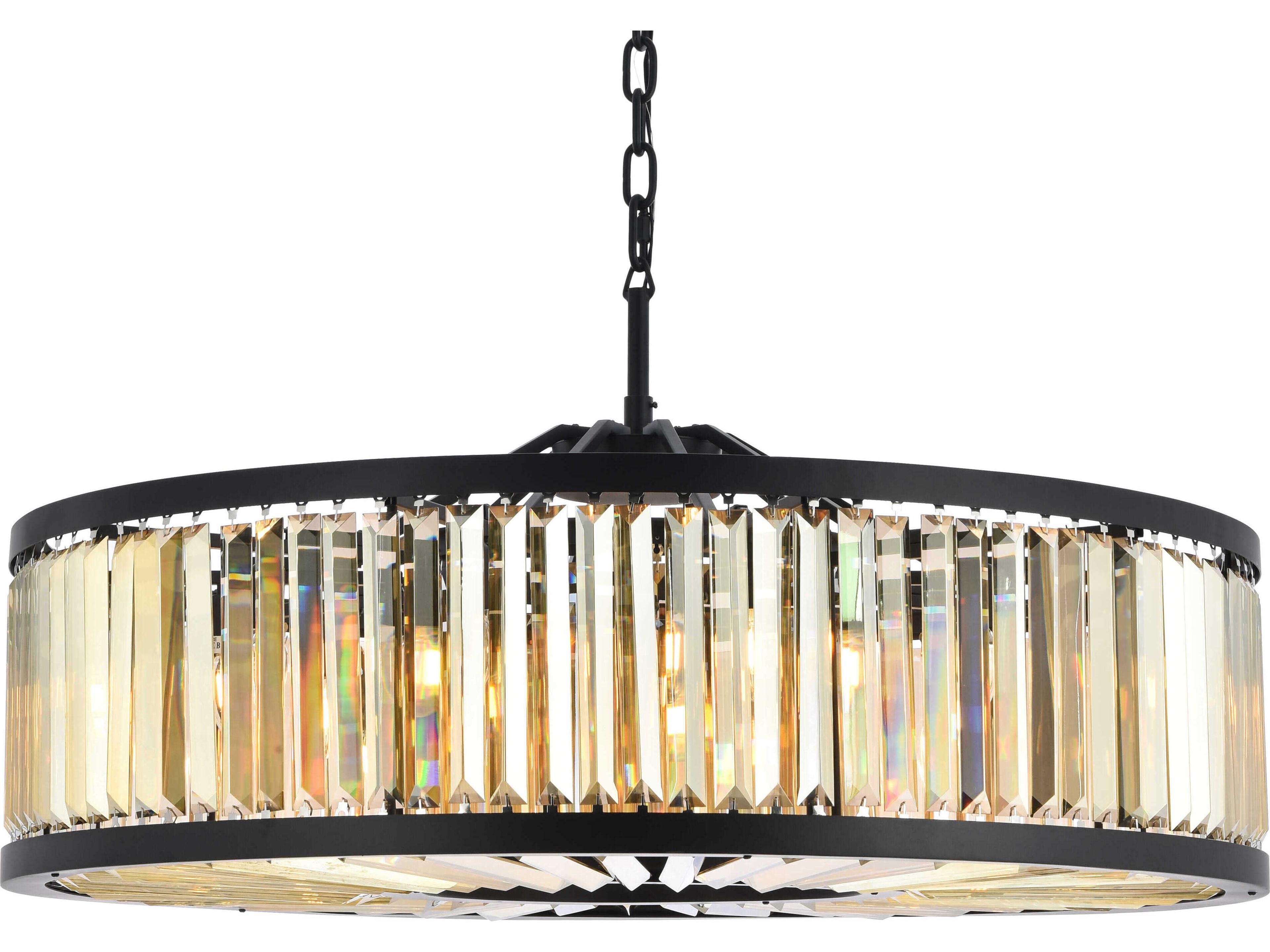 Elegant Lighting Chelsea 10-Light Matte Black Gold Crystal Drum Pendant