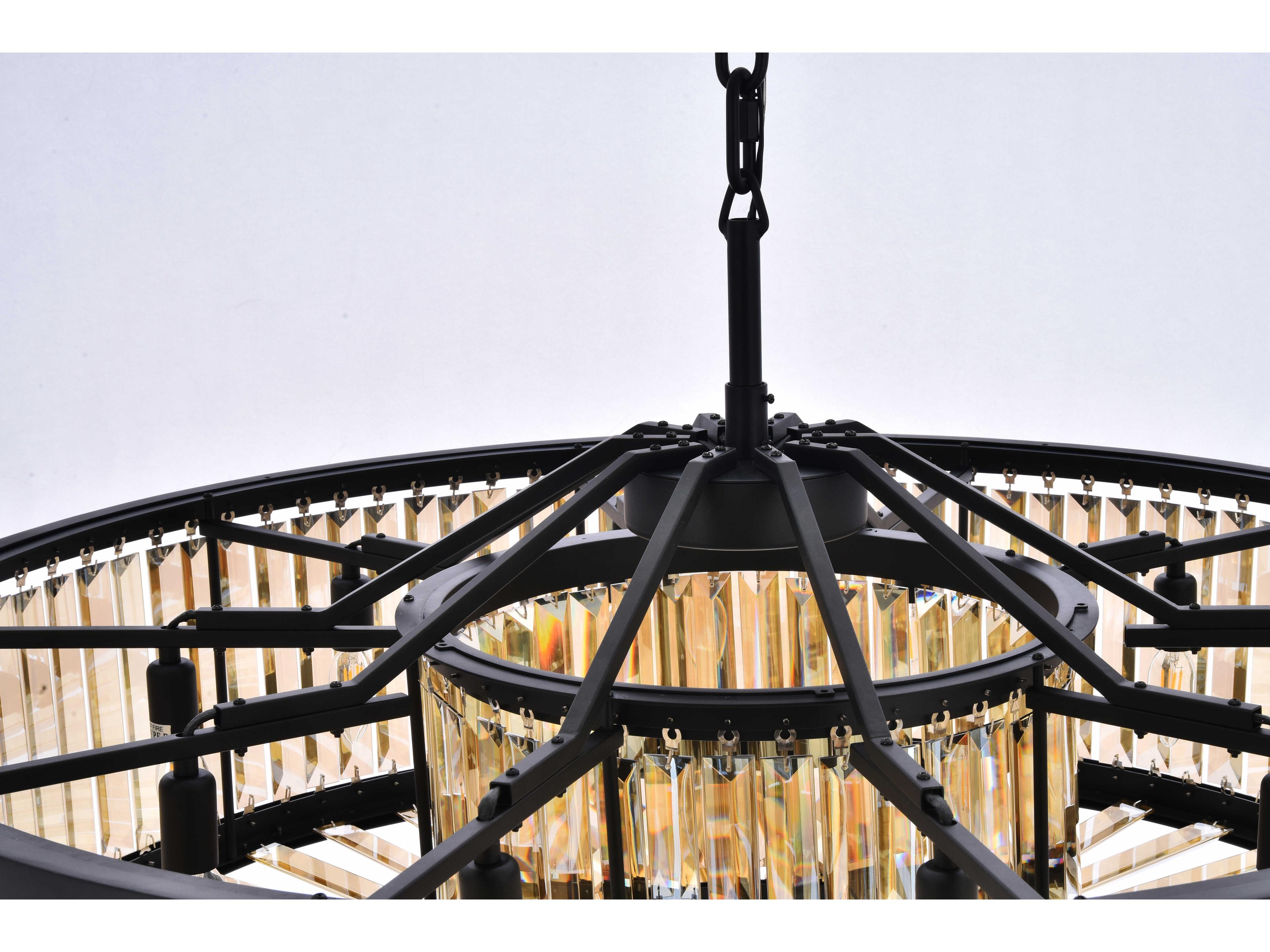 Elegant Lighting Chelsea 10-Light Matte Black Gold Crystal Drum Pendant