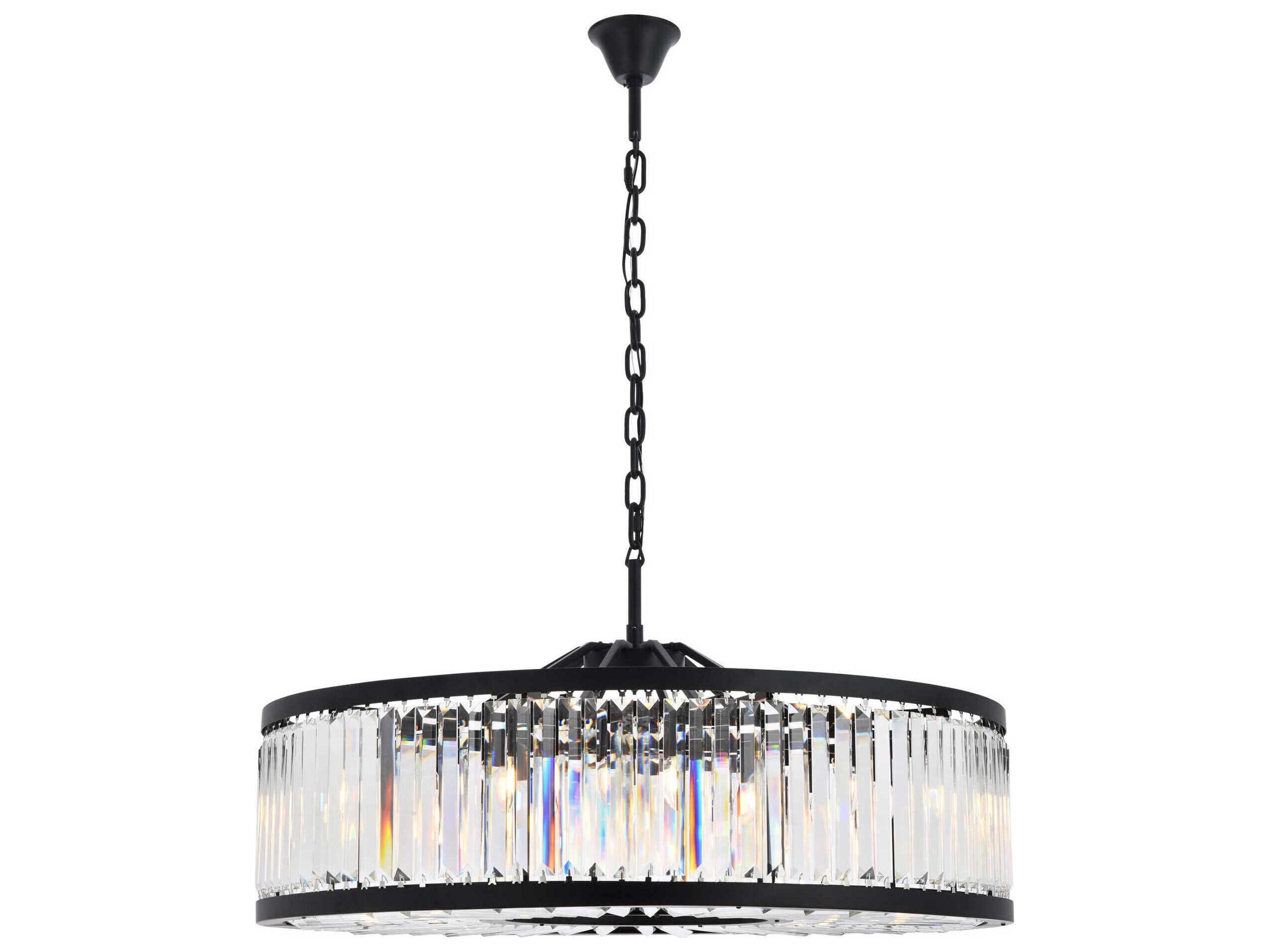 Chelsea 10-Light Matte Black Clear Crystal Drum Pendant
