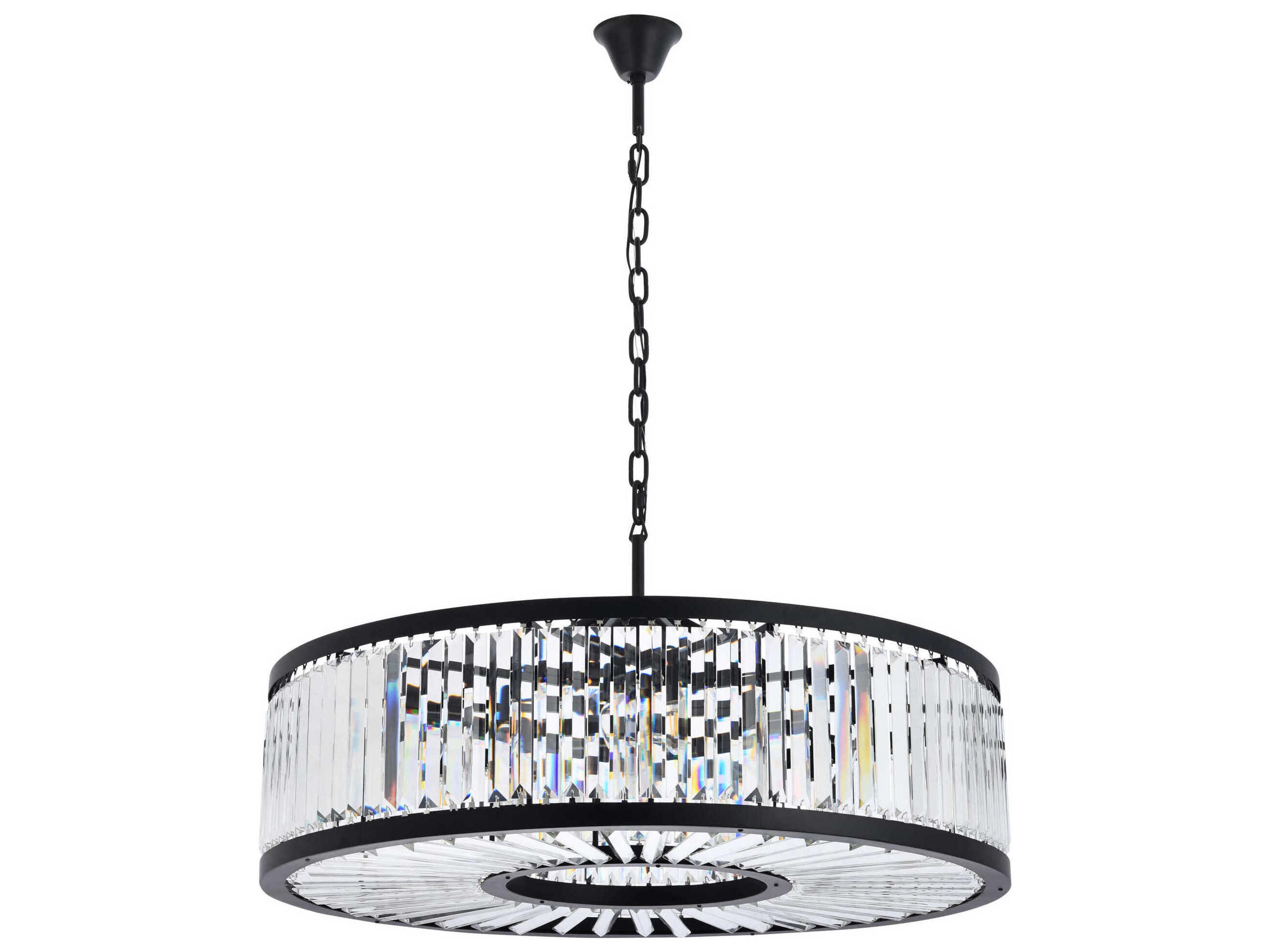 Elegant Lighting Chelsea 10-Light Matte Black Clear Crystal Drum Pendant