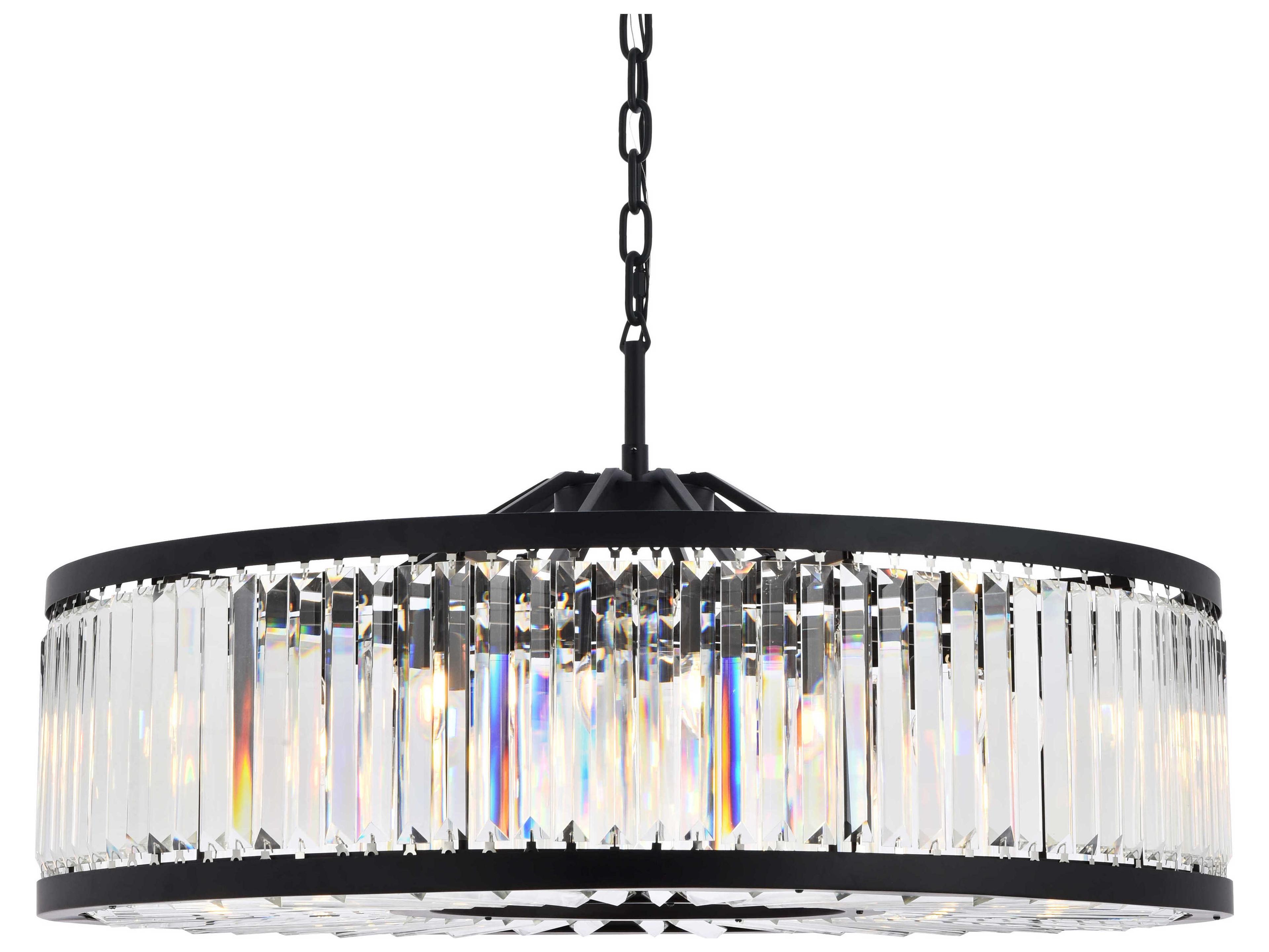 Elegant Lighting Chelsea 10-Light Matte Black Clear Crystal Drum Pendant