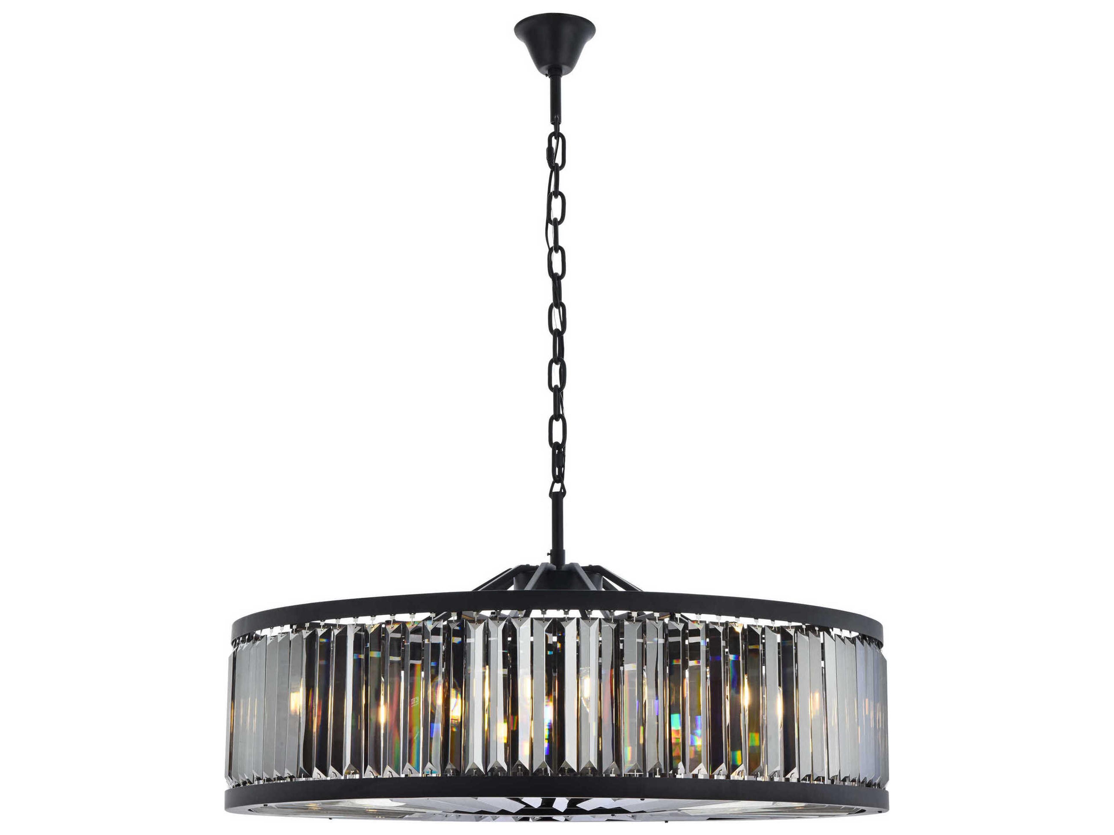 Chelsea 10-Light Matte Black Silver Crystal Drum Pendant