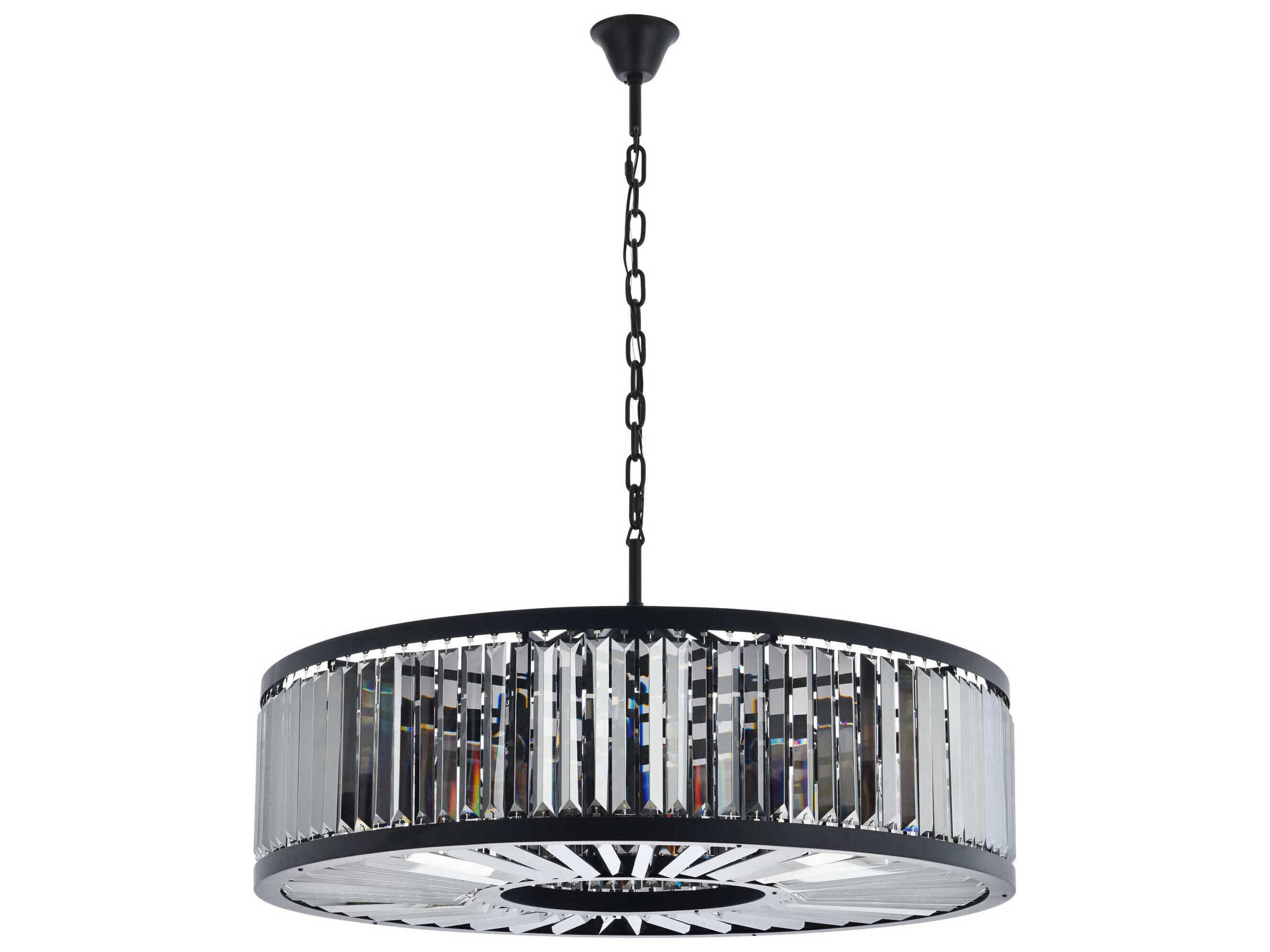 Elegant Lighting Chelsea 10-Light Matte Black Silver Crystal Drum Pendant