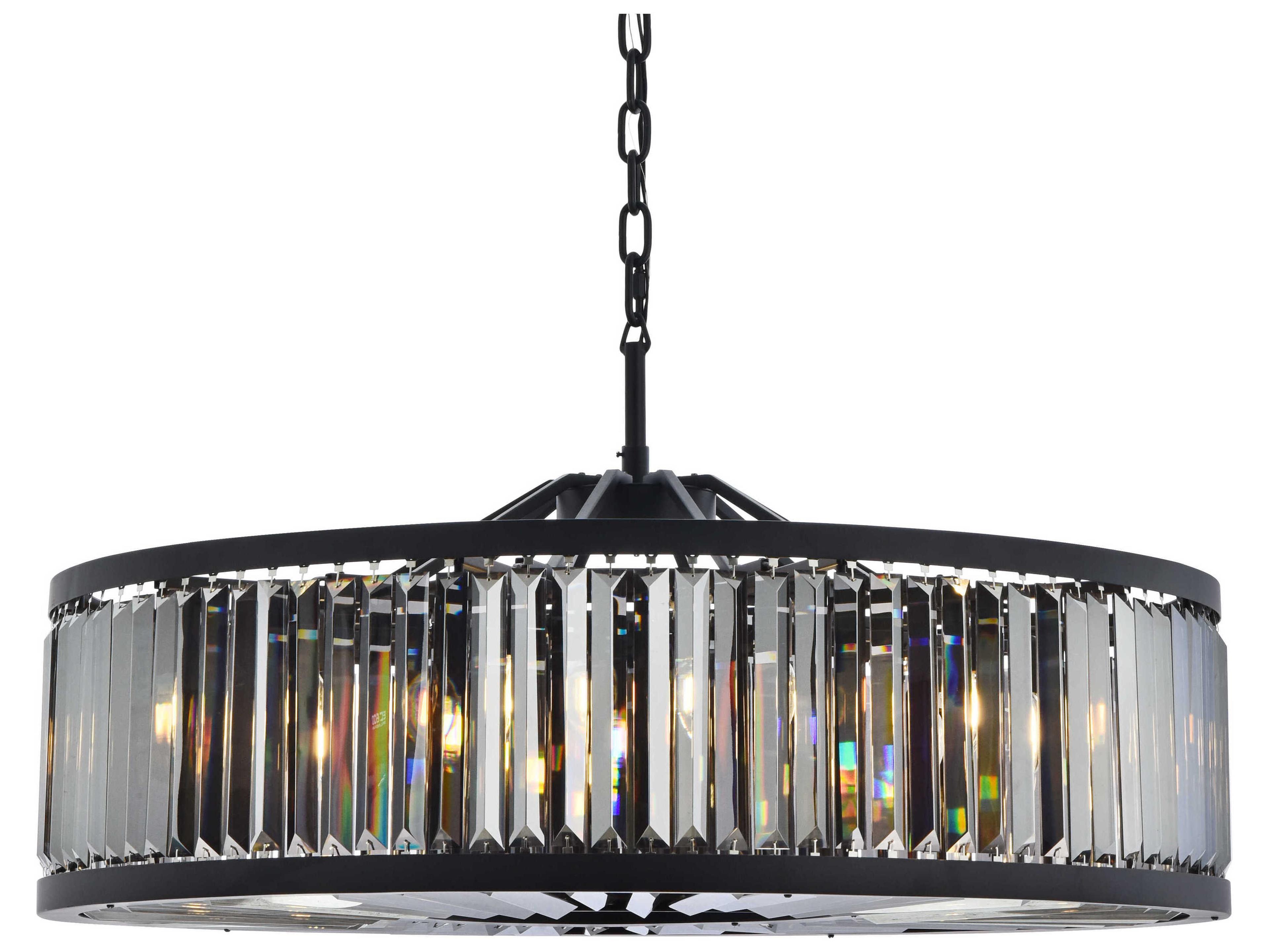 Elegant Lighting Chelsea 10-Light Matte Black Silver Crystal Drum Pendant