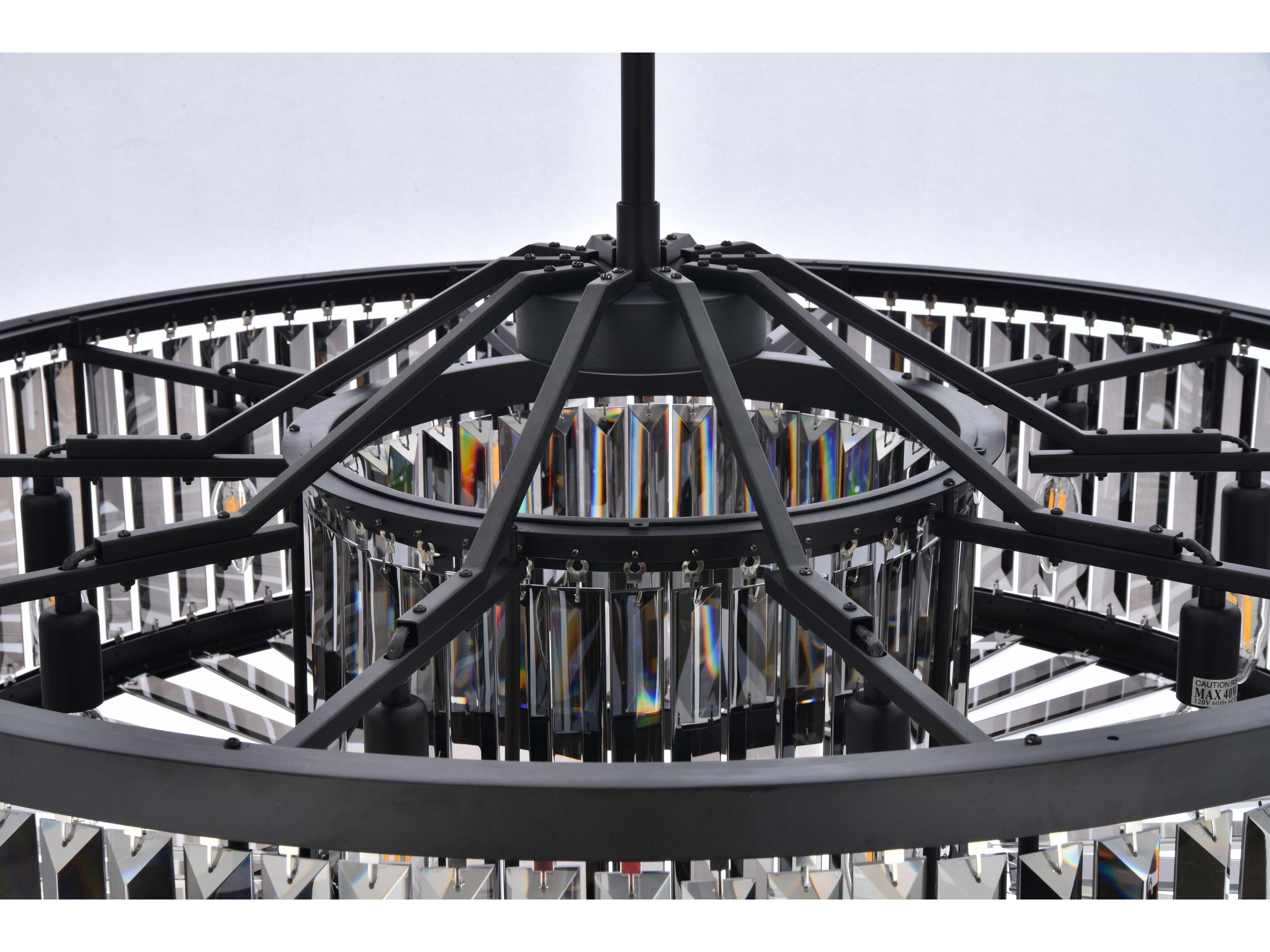 Elegant Lighting Chelsea 10-Light Matte Black Silver Crystal Drum Pendant