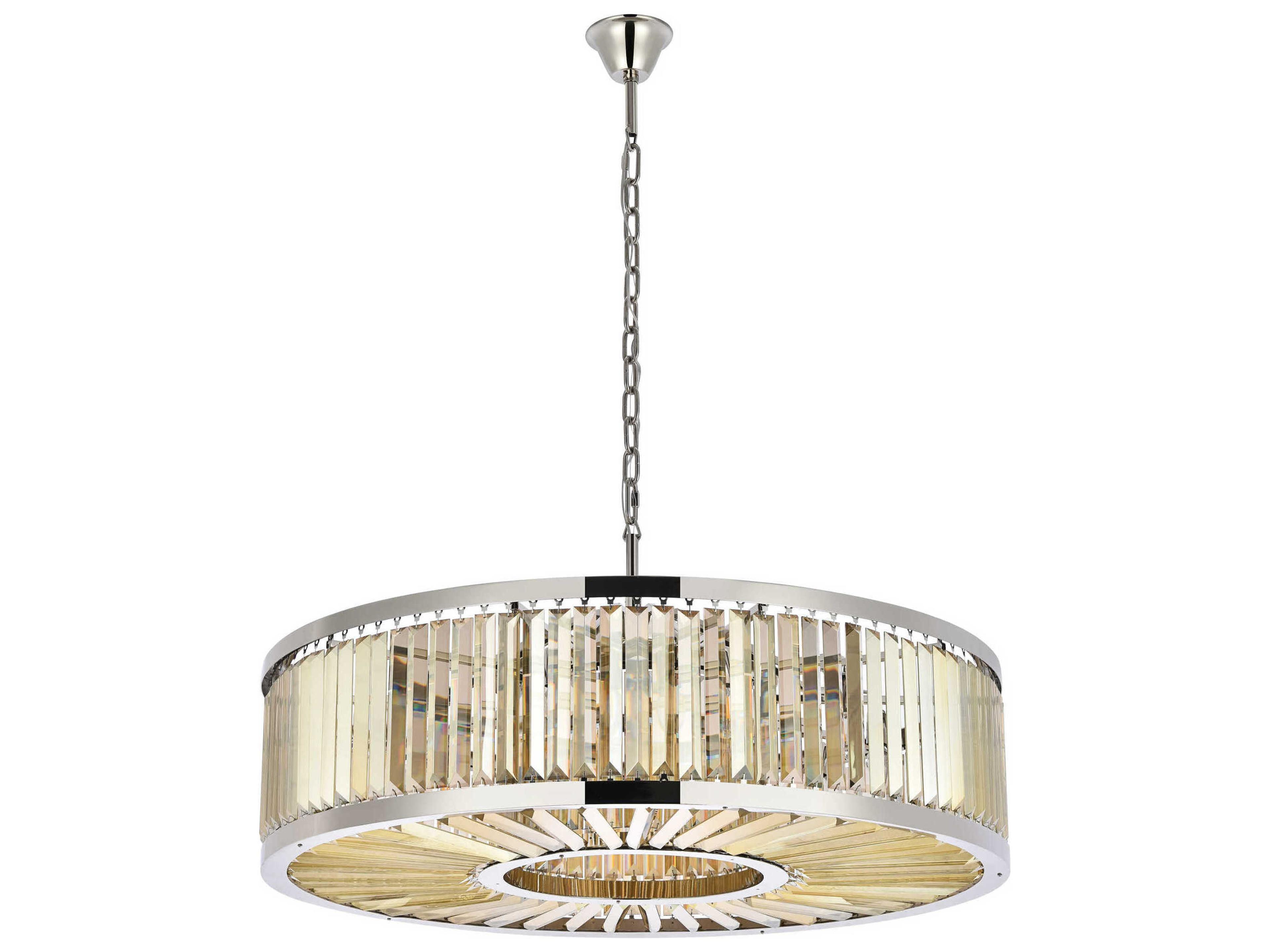 Elegant Lighting Chelsea 10-Light Polished Nickel Gold Crystal Drum Pendant