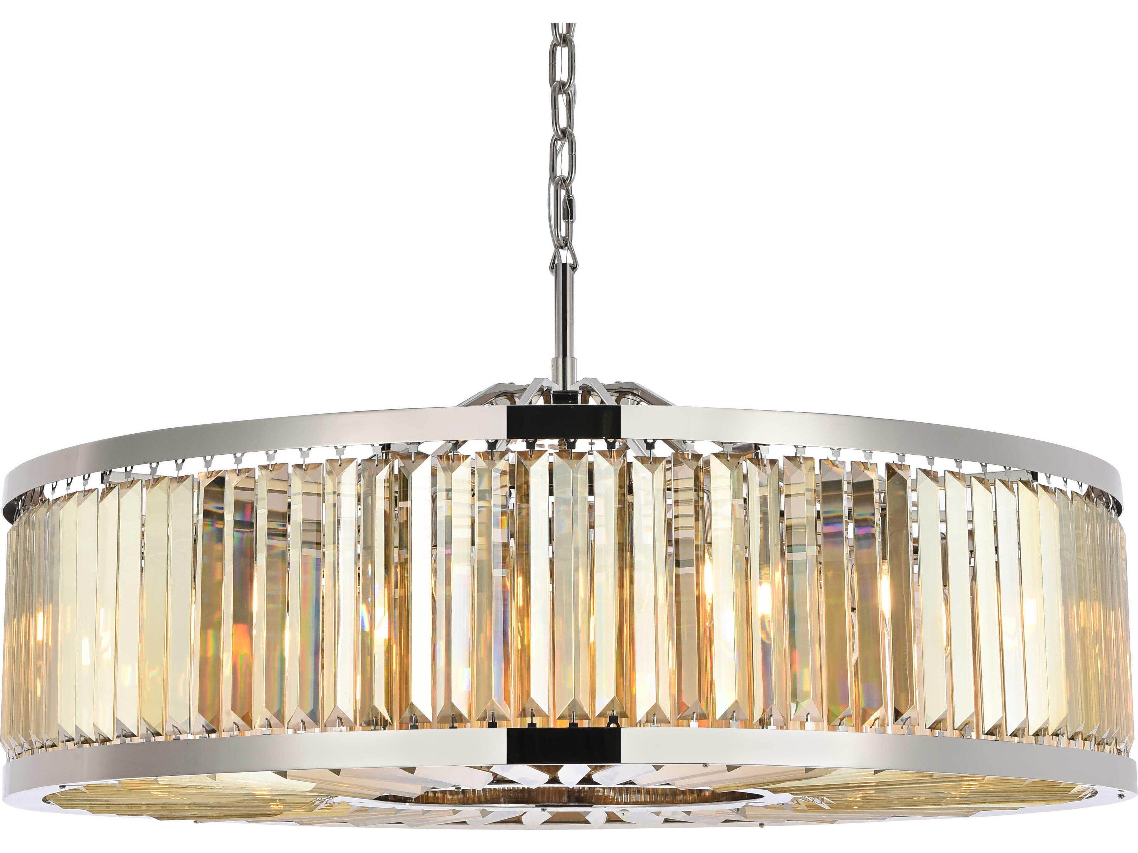 Elegant Lighting Chelsea 10-Light Polished Nickel Gold Crystal Drum Pendant