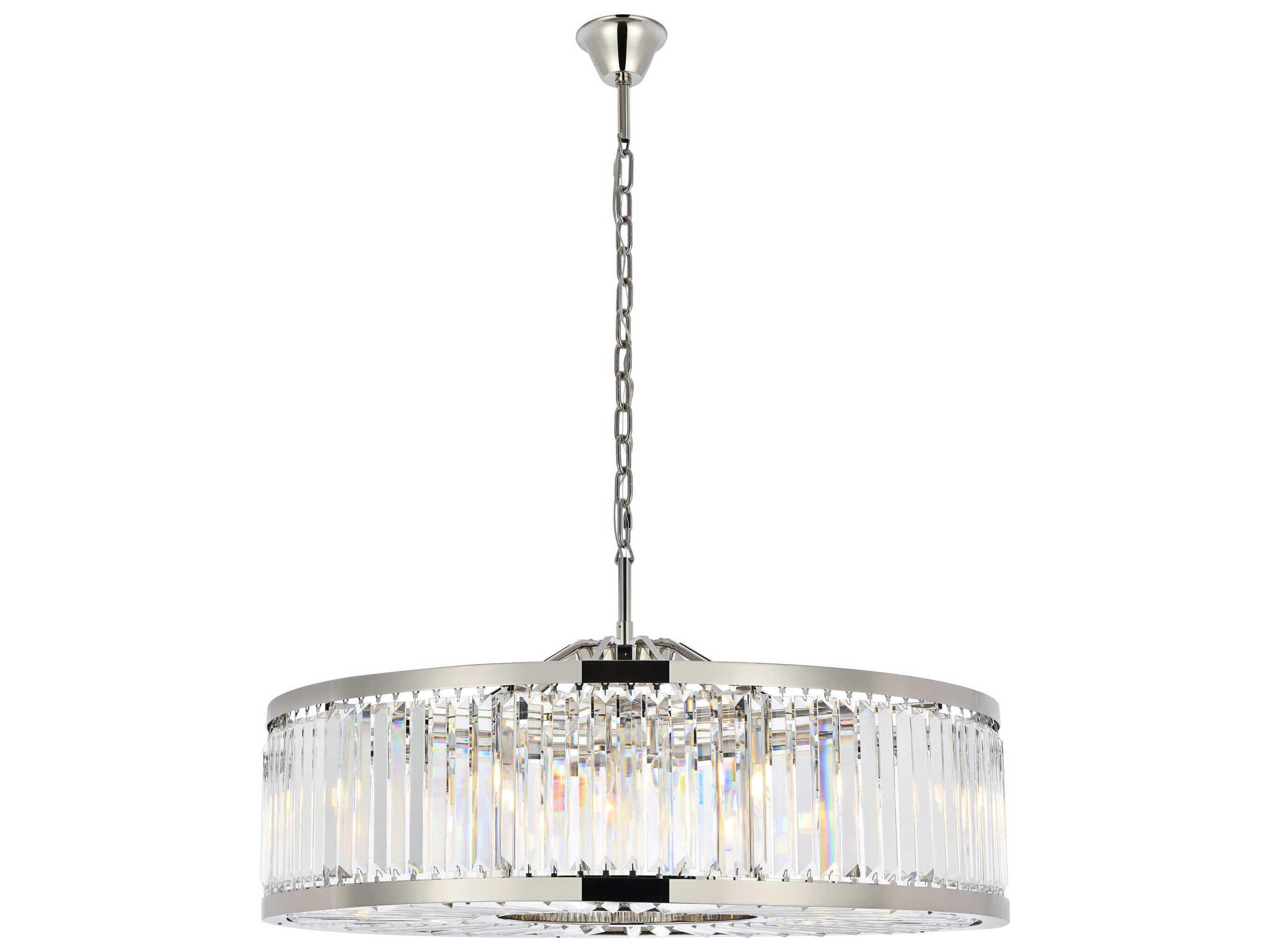 Chelsea 10-Light Polished Nickel Clear Crystal Drum Pendant