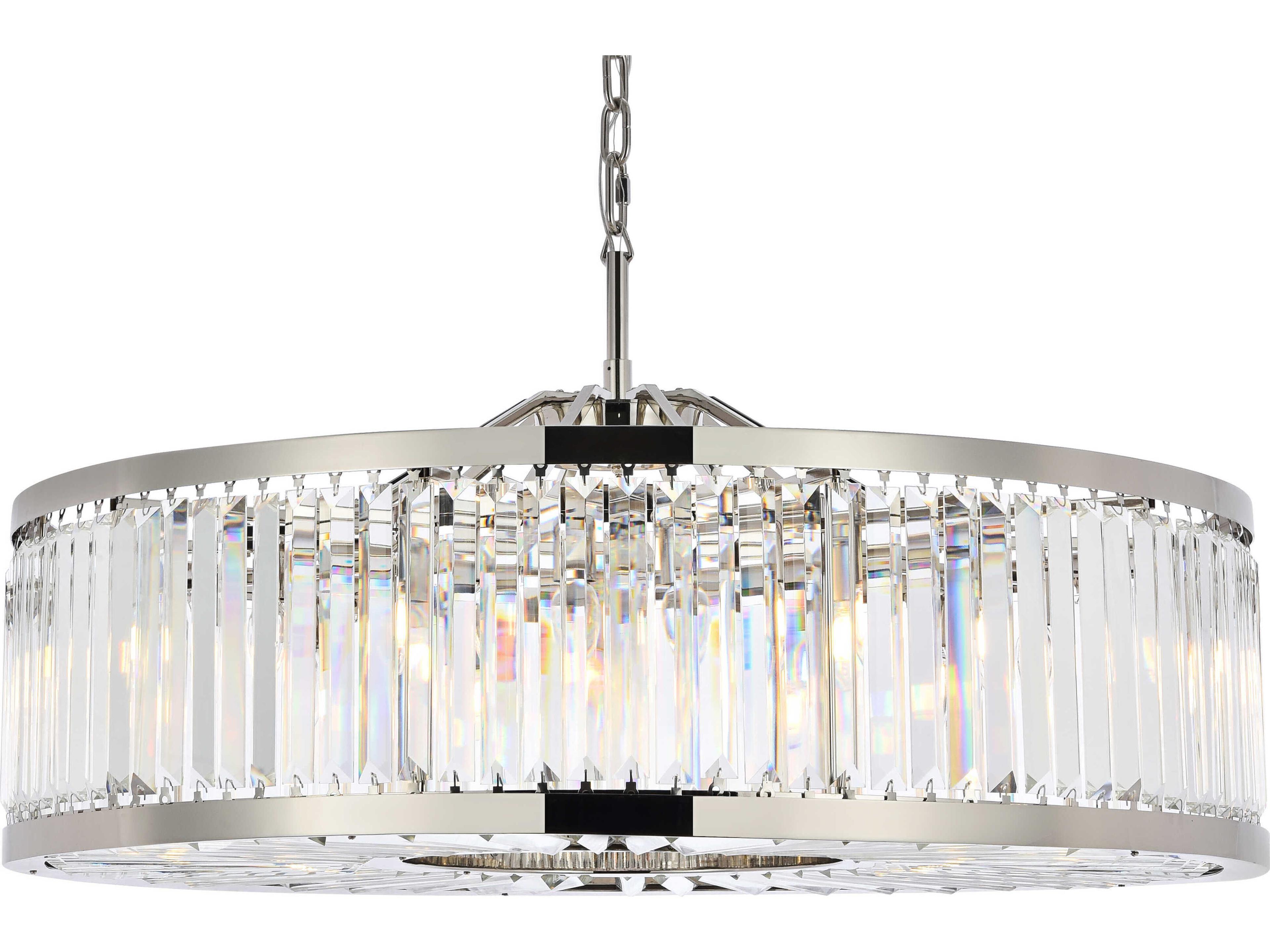 Elegant Lighting Chelsea 10-Light Polished Nickel Clear Crystal Drum Pendant