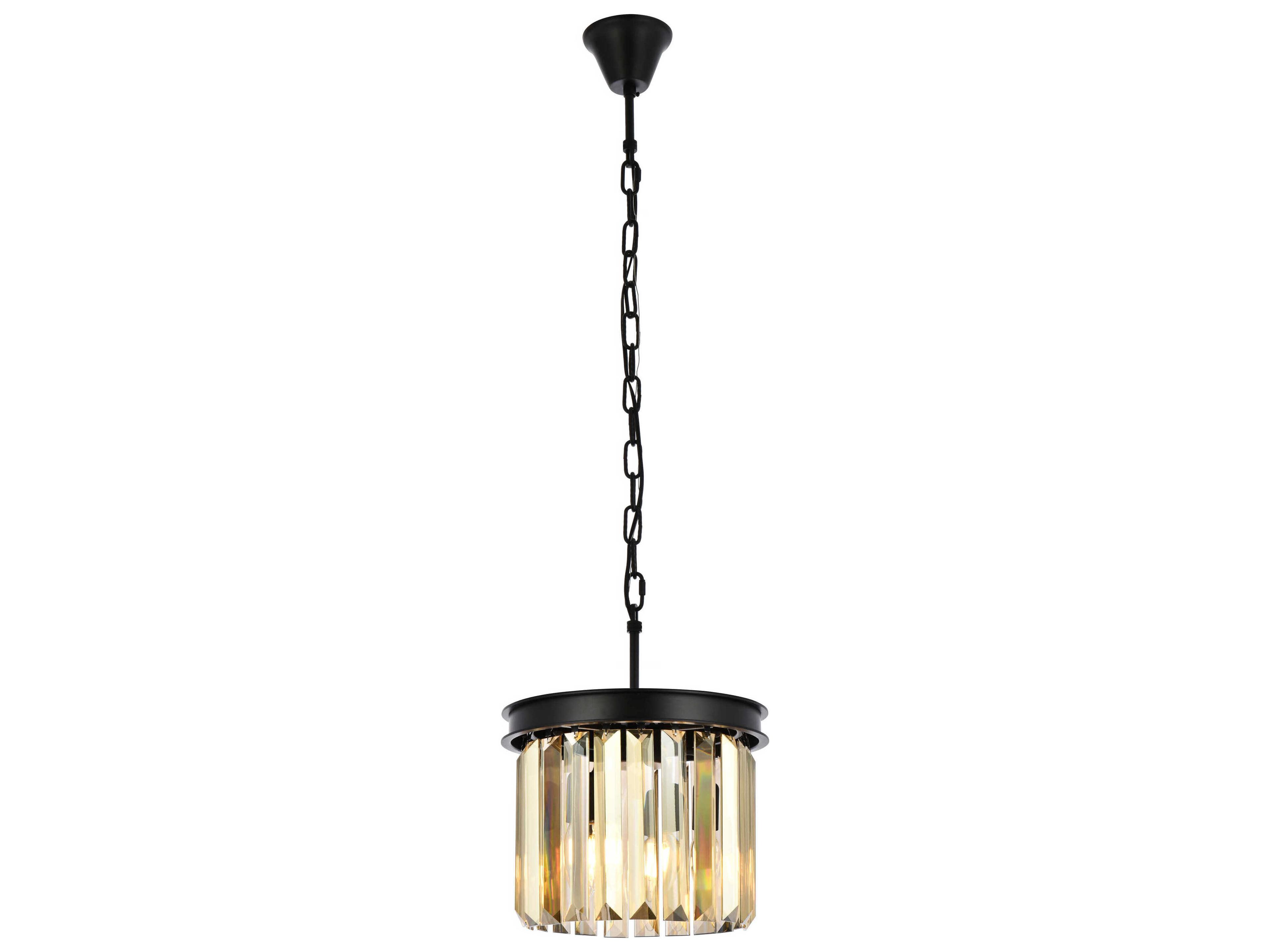 Sydney 3-Light Matte Black Gold Crystal Drum Mini Pendant