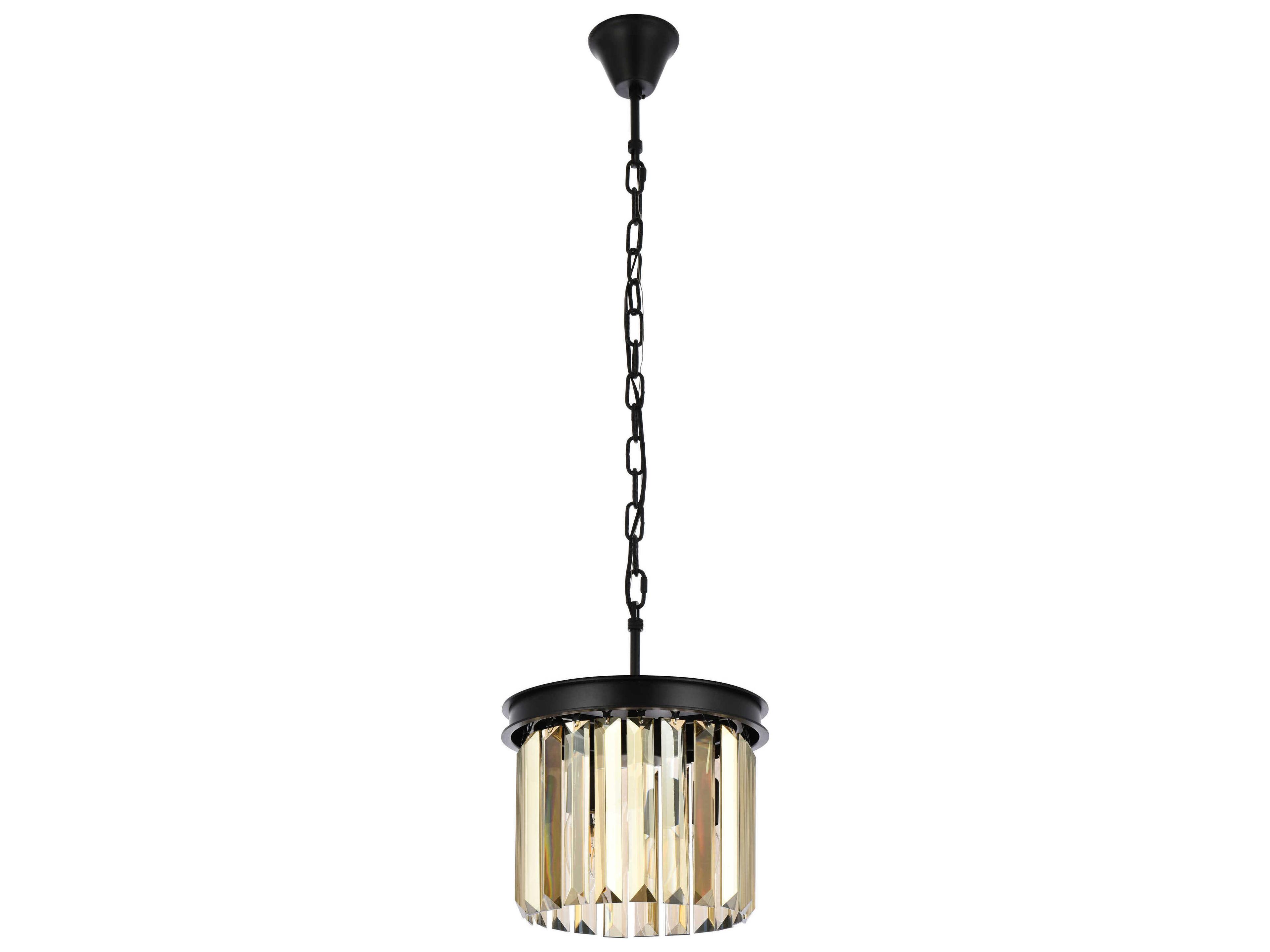 Elegant Lighting Sydney 3-Light Matte Black Gold Crystal Drum Mini Pendant