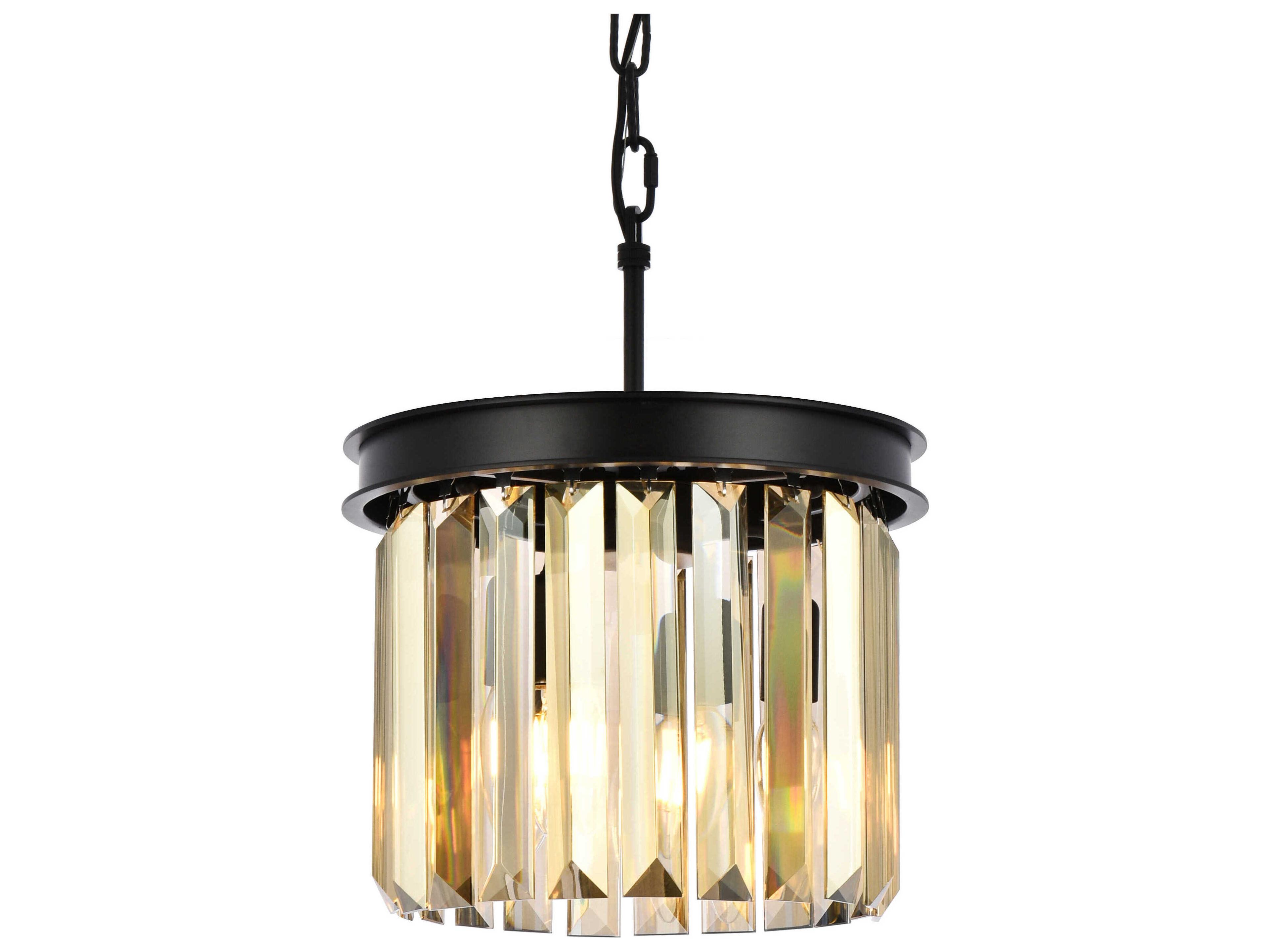 Elegant Lighting Sydney 3-Light Matte Black Gold Crystal Drum Mini Pendant