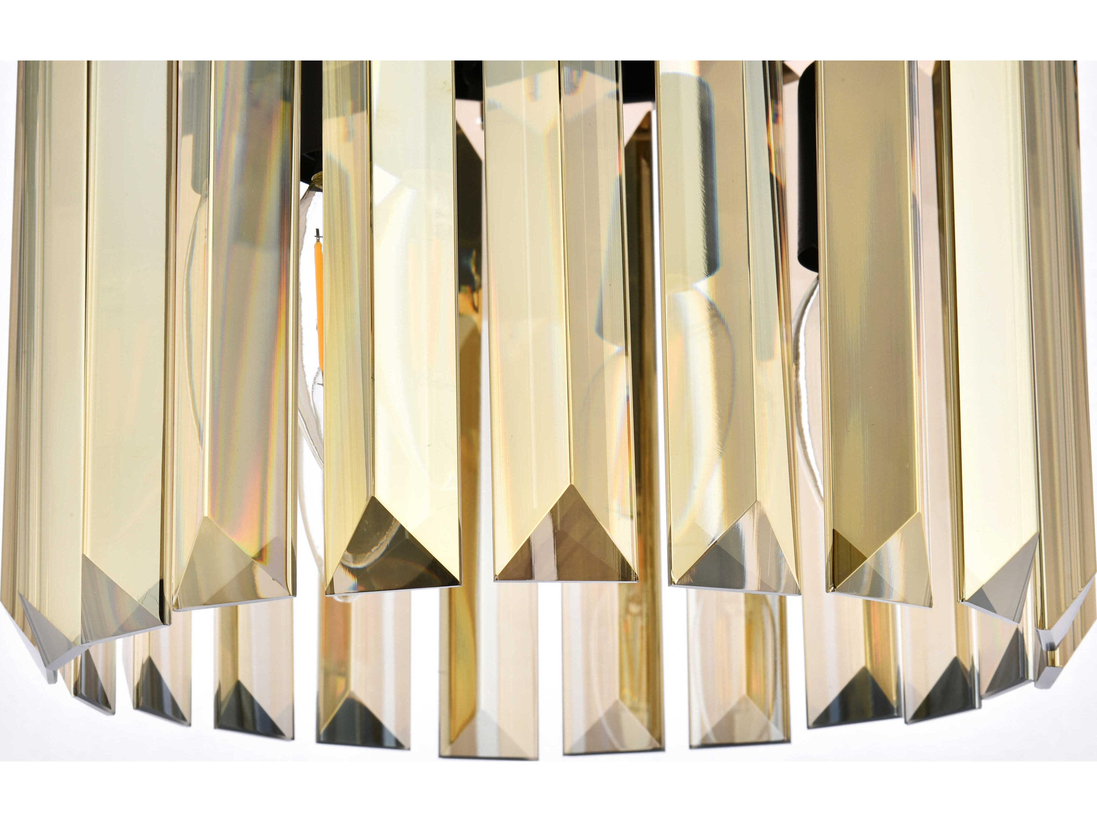 Elegant Lighting Sydney 3-Light Matte Black Gold Crystal Drum Mini Pendant