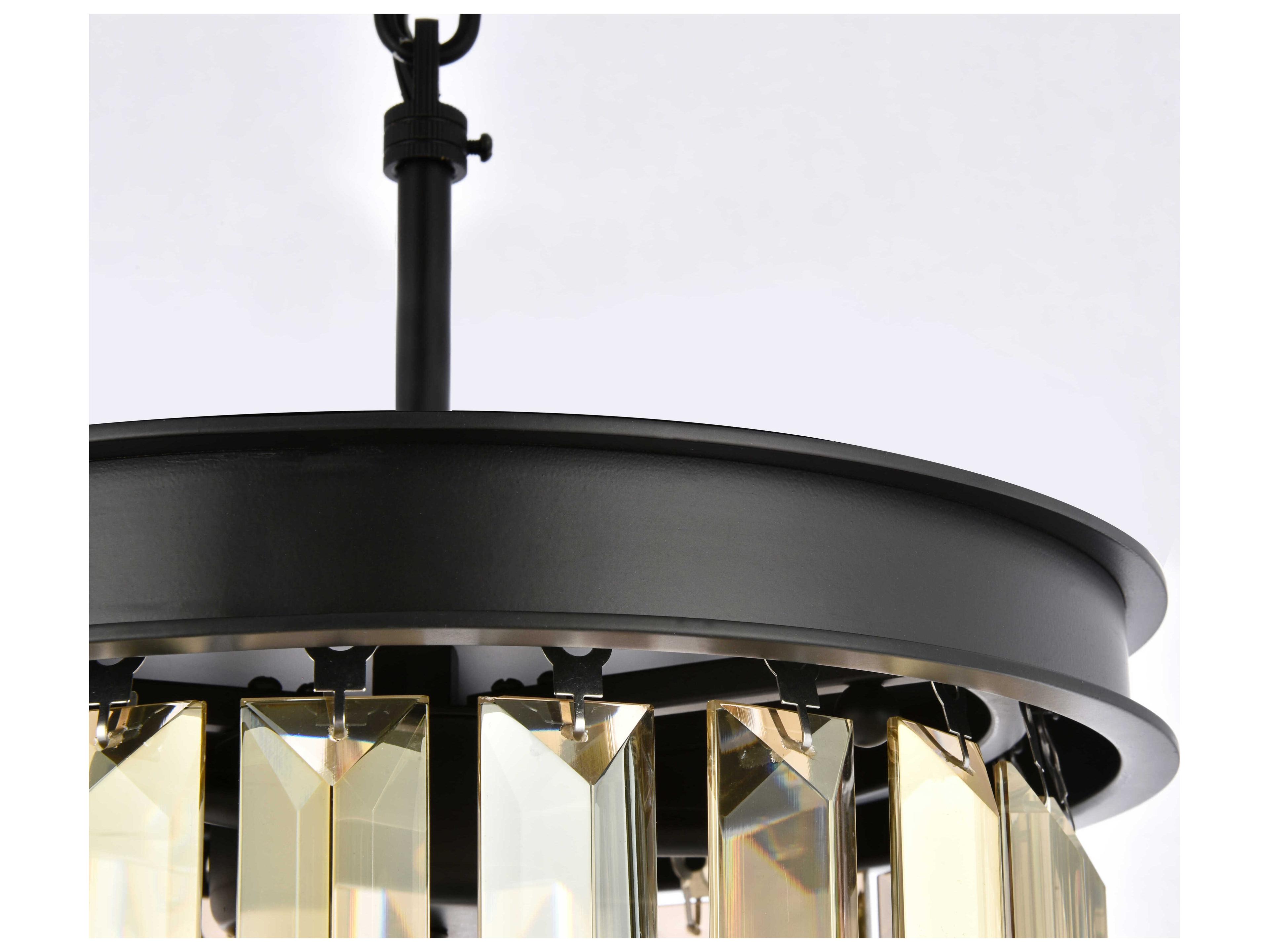 Elegant Lighting Sydney 3-Light Matte Black Gold Crystal Drum Mini Pendant