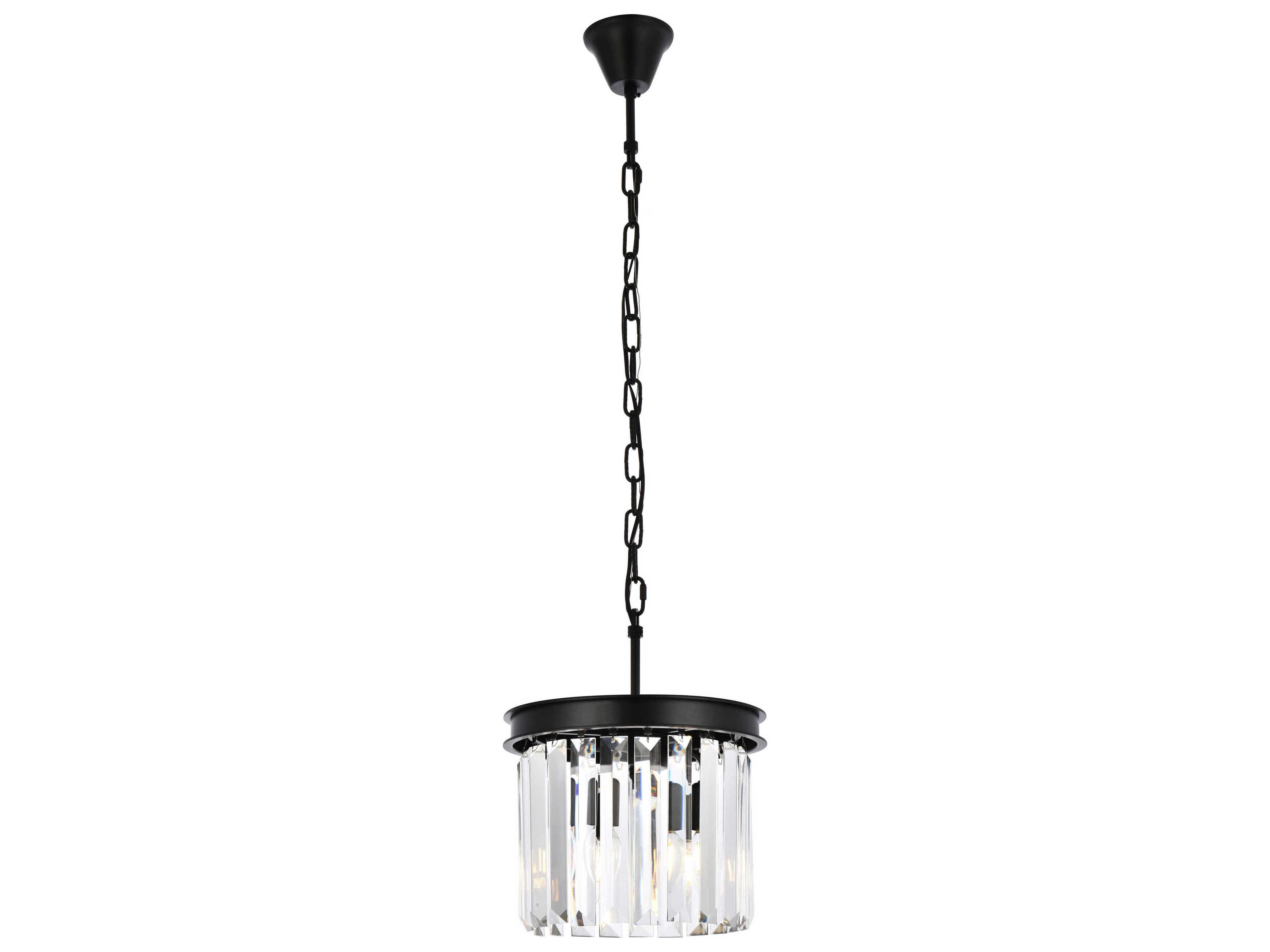 Sydney 3-Light Matte Black Clear Crystal Drum Mini Pendant
