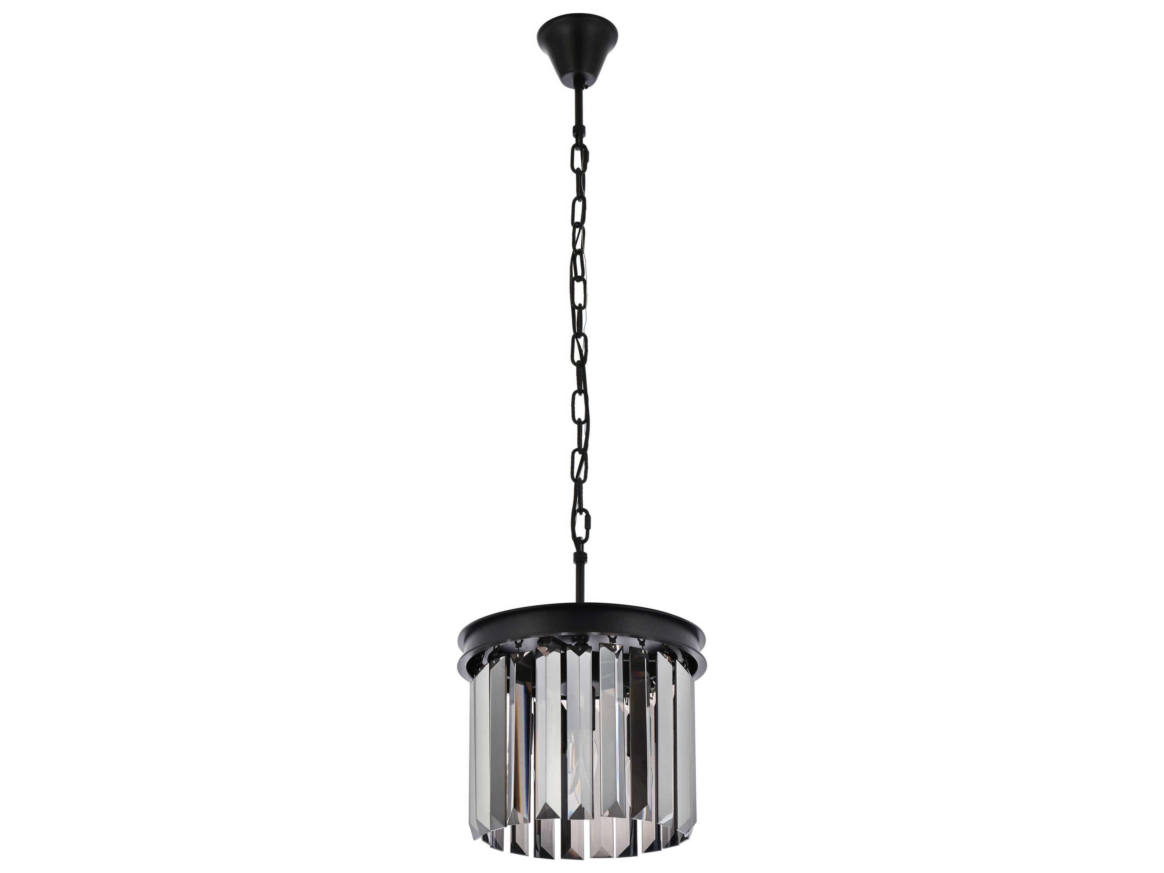 Elegant Lighting Sydney 3-Light Matte Black Silver Crystal Drum Mini Pendant