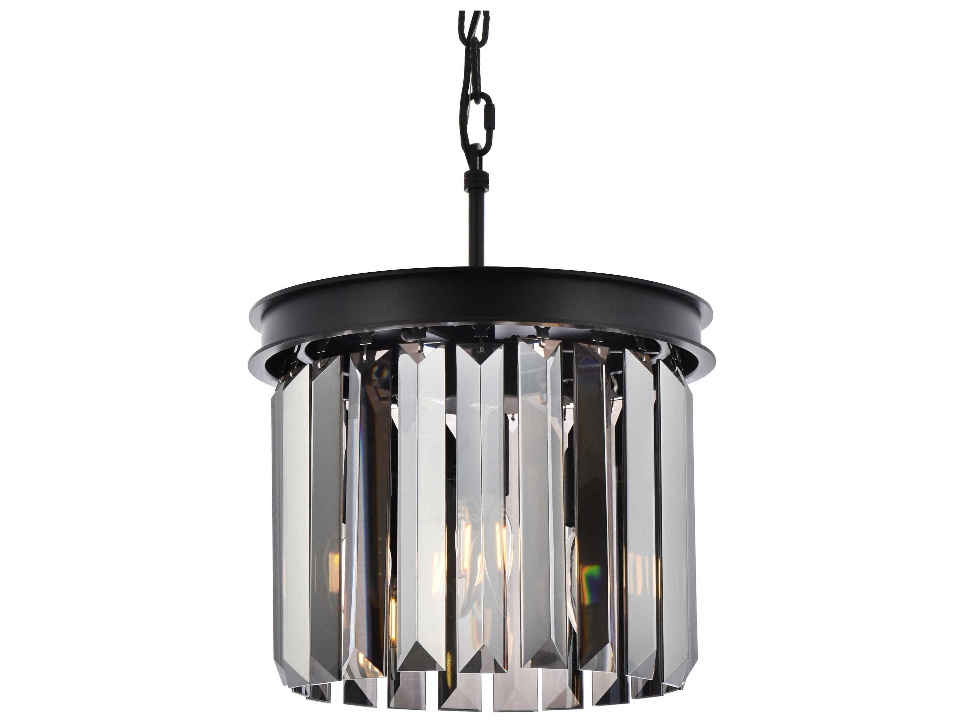 Elegant Lighting Sydney 3-Light Matte Black Silver Crystal Drum Mini Pendant