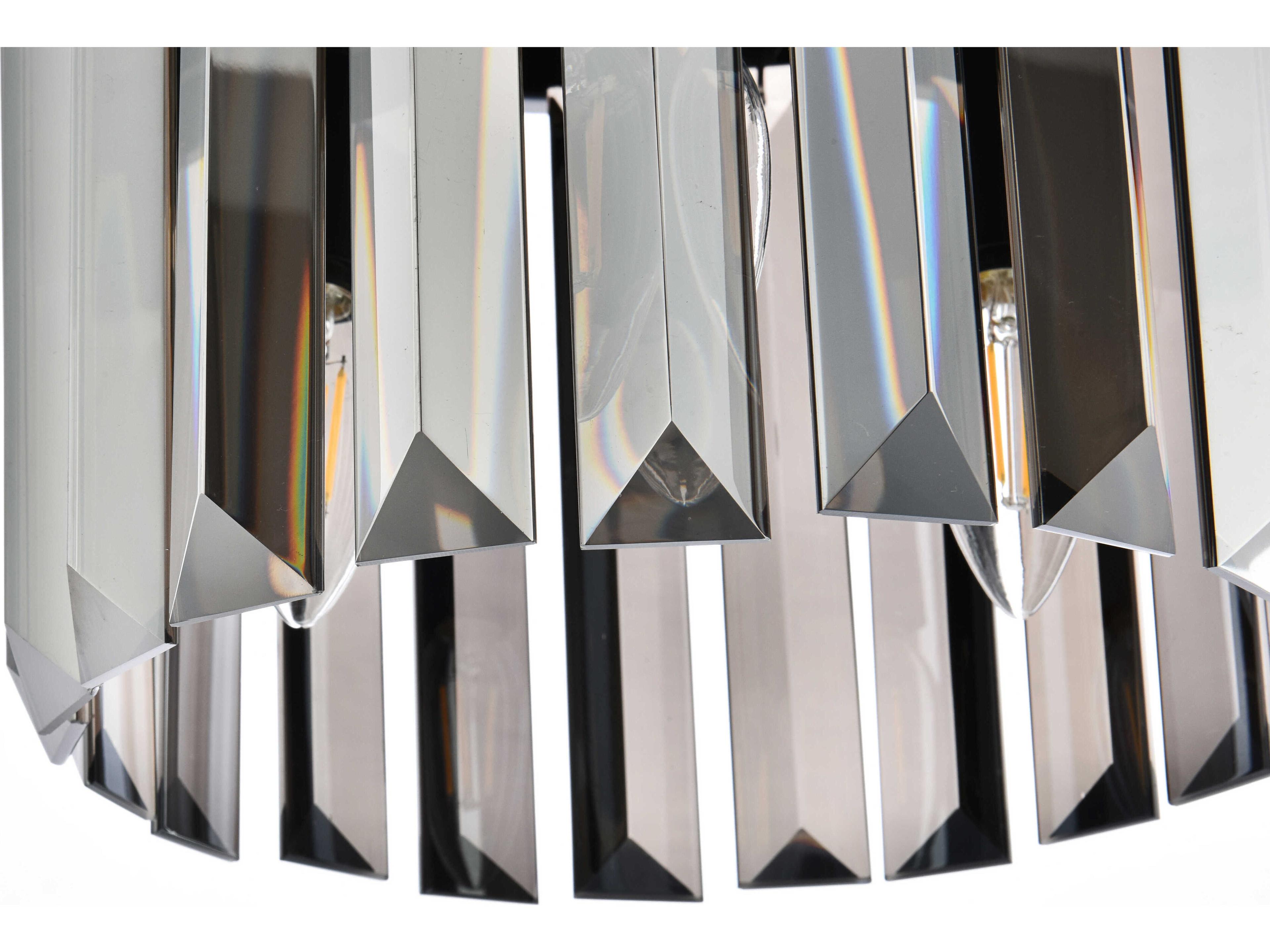 Elegant Lighting Sydney 3-Light Matte Black Silver Crystal Drum Mini Pendant