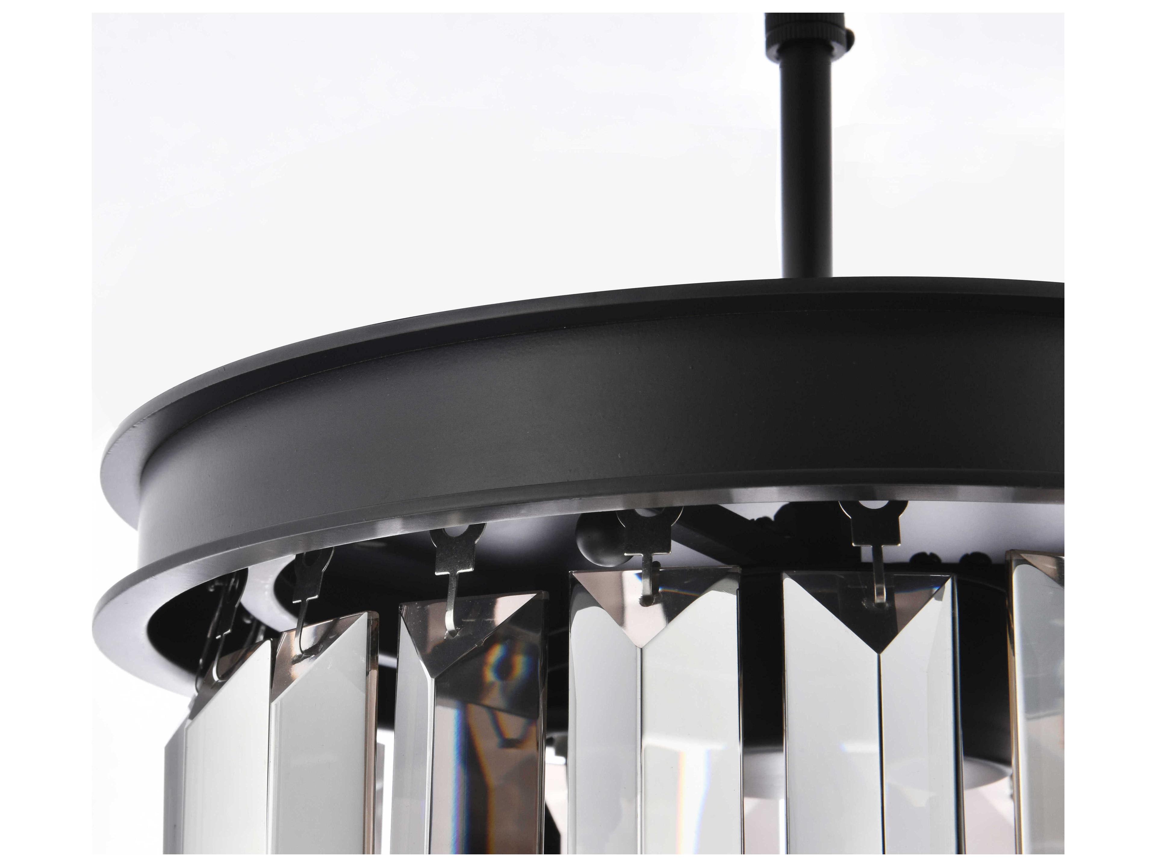 Elegant Lighting Sydney 3-Light Matte Black Silver Crystal Drum Mini Pendant