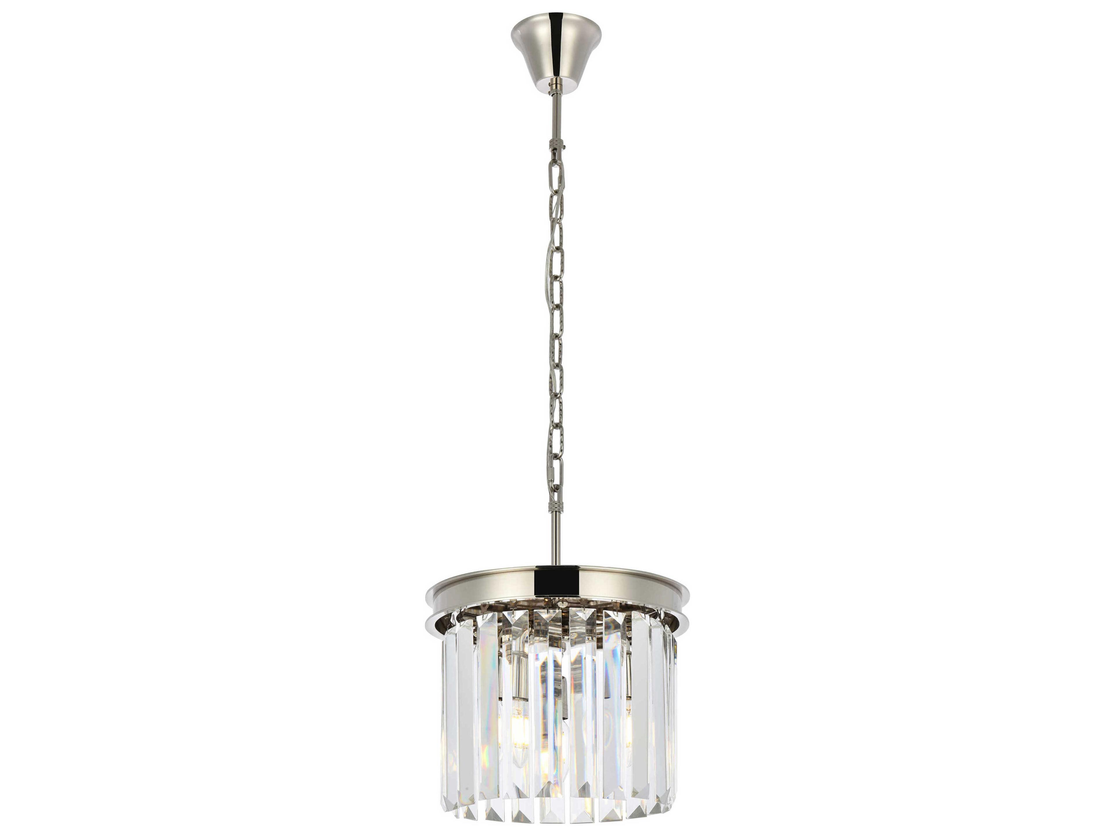 Sydney 3-Light Polished Nickel Clear Crystal Drum Mini Pendant