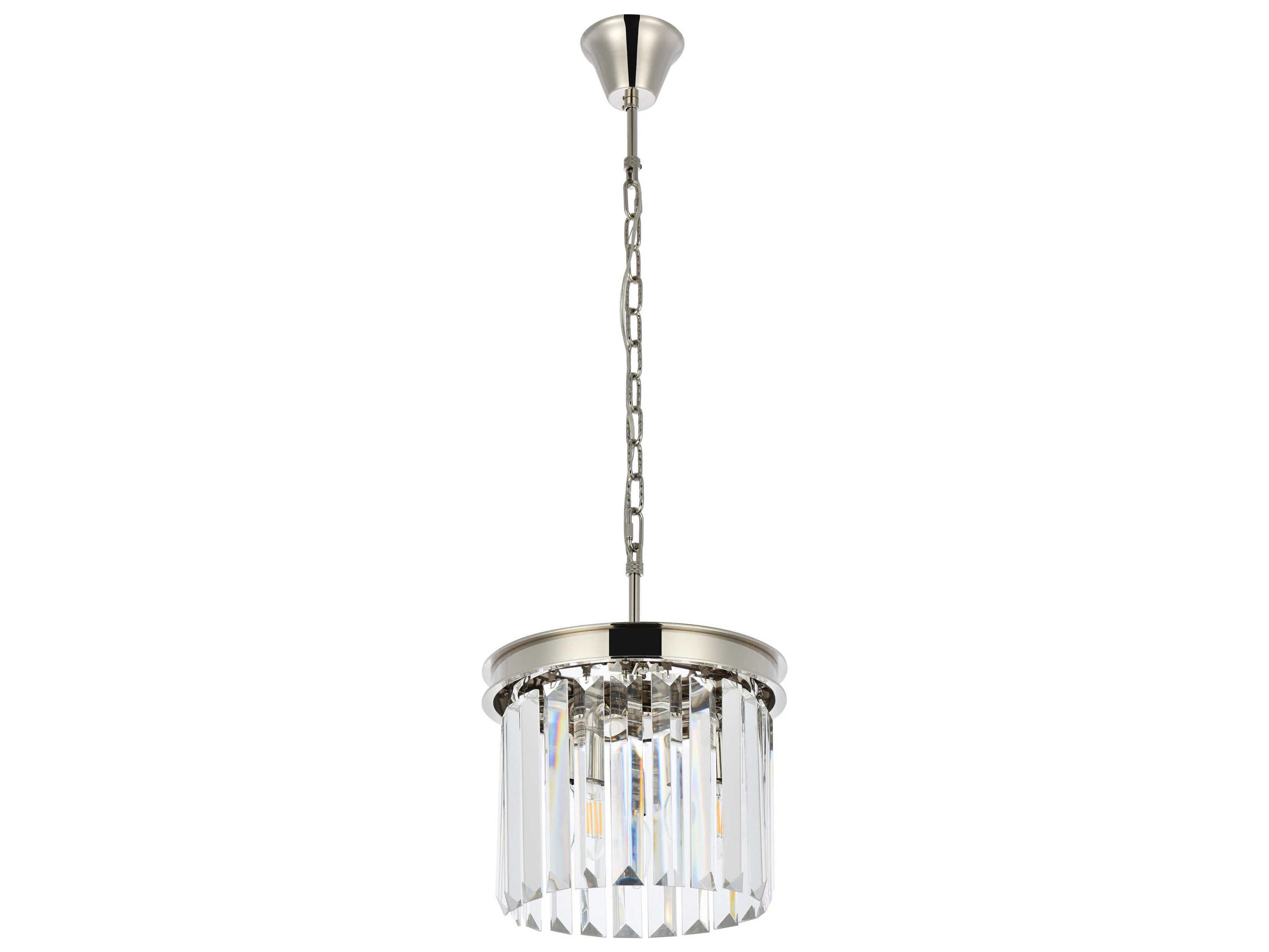 Elegant Lighting Sydney 3-Light Polished Nickel Clear Crystal Drum Mini Pendant