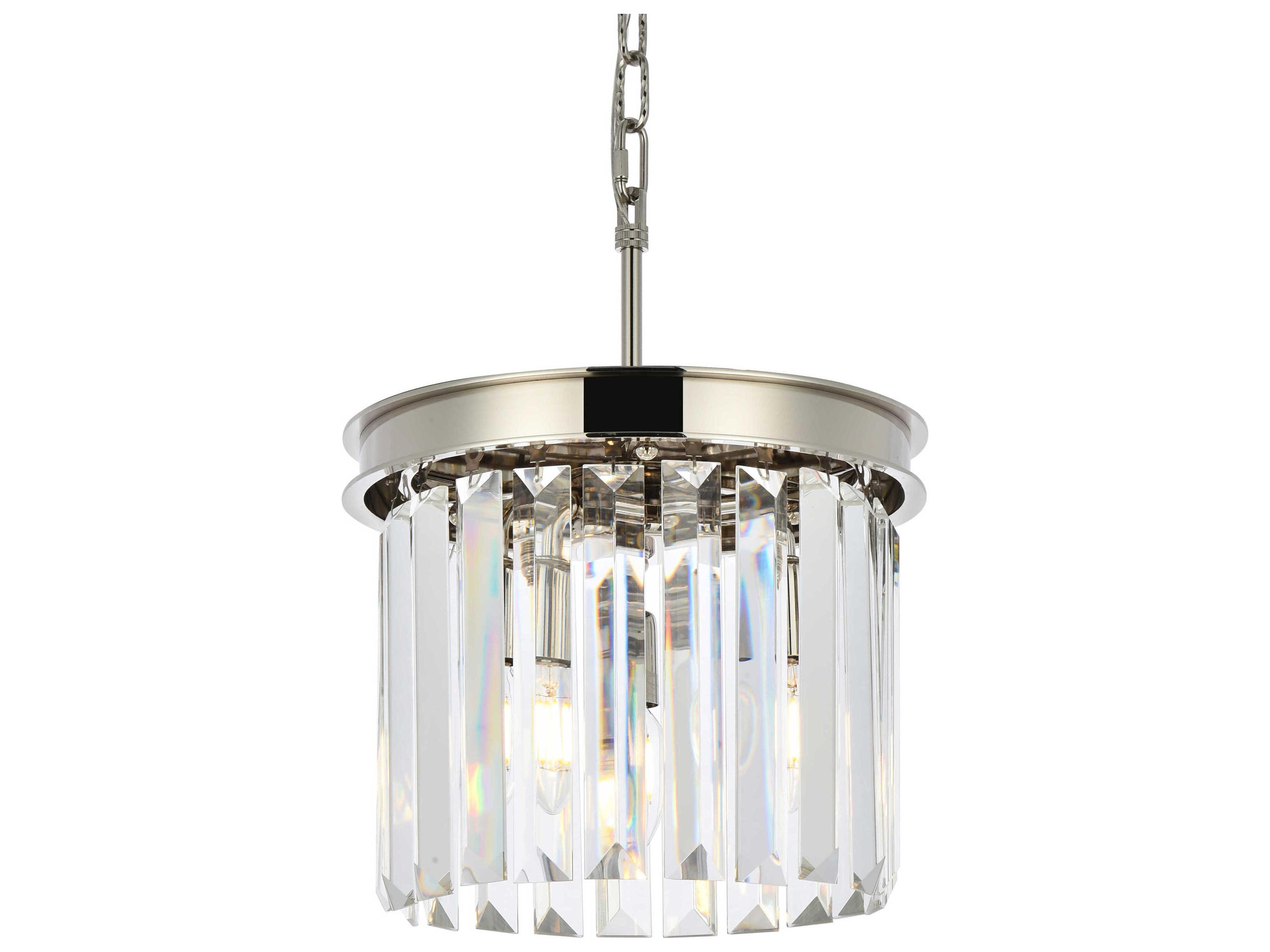 Elegant Lighting Sydney 3-Light Polished Nickel Clear Crystal Drum Mini Pendant