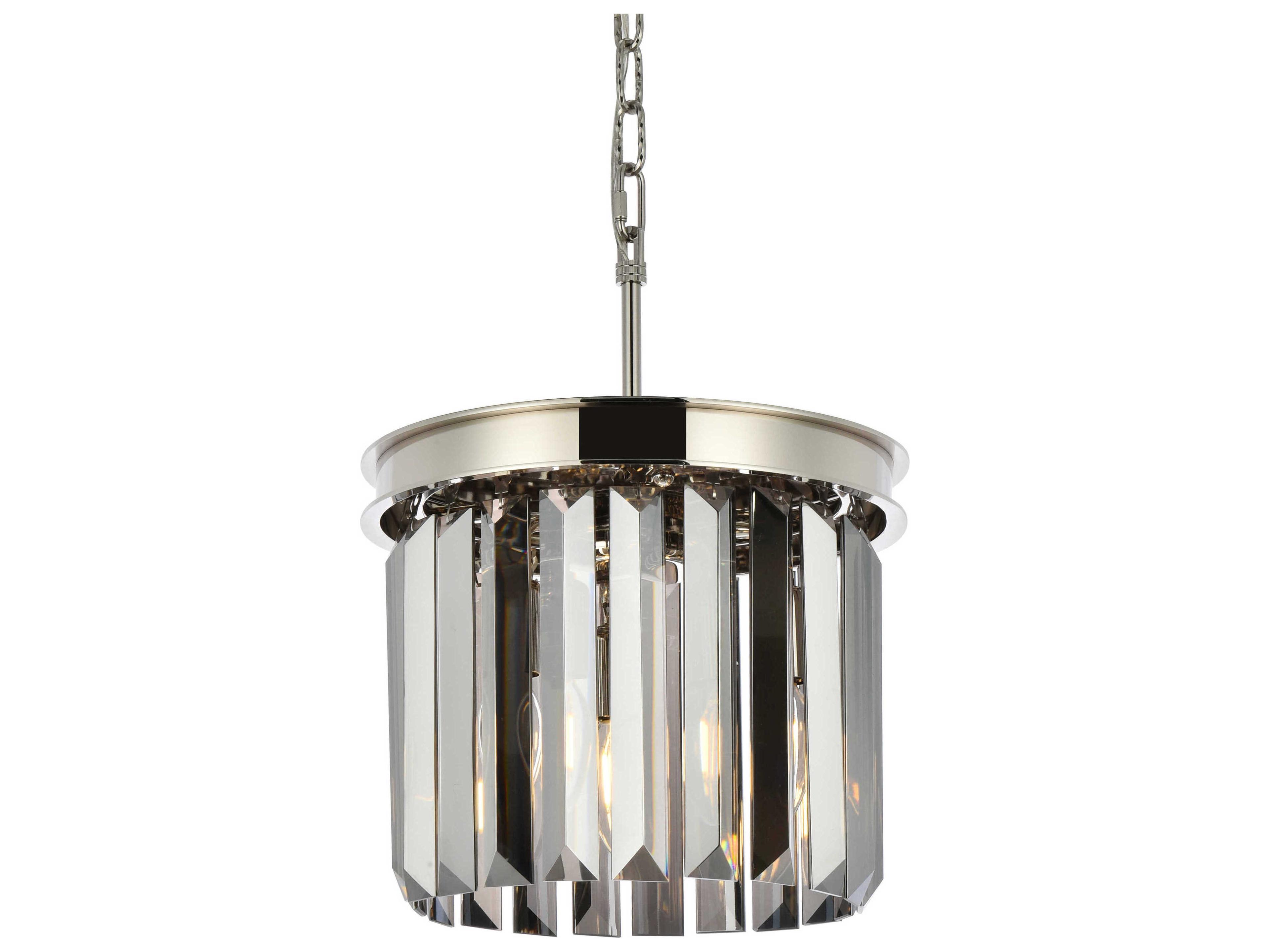Elegant Lighting Sydney 3-Light Polished Nickel Silver Crystal Drum Mini Pendant
