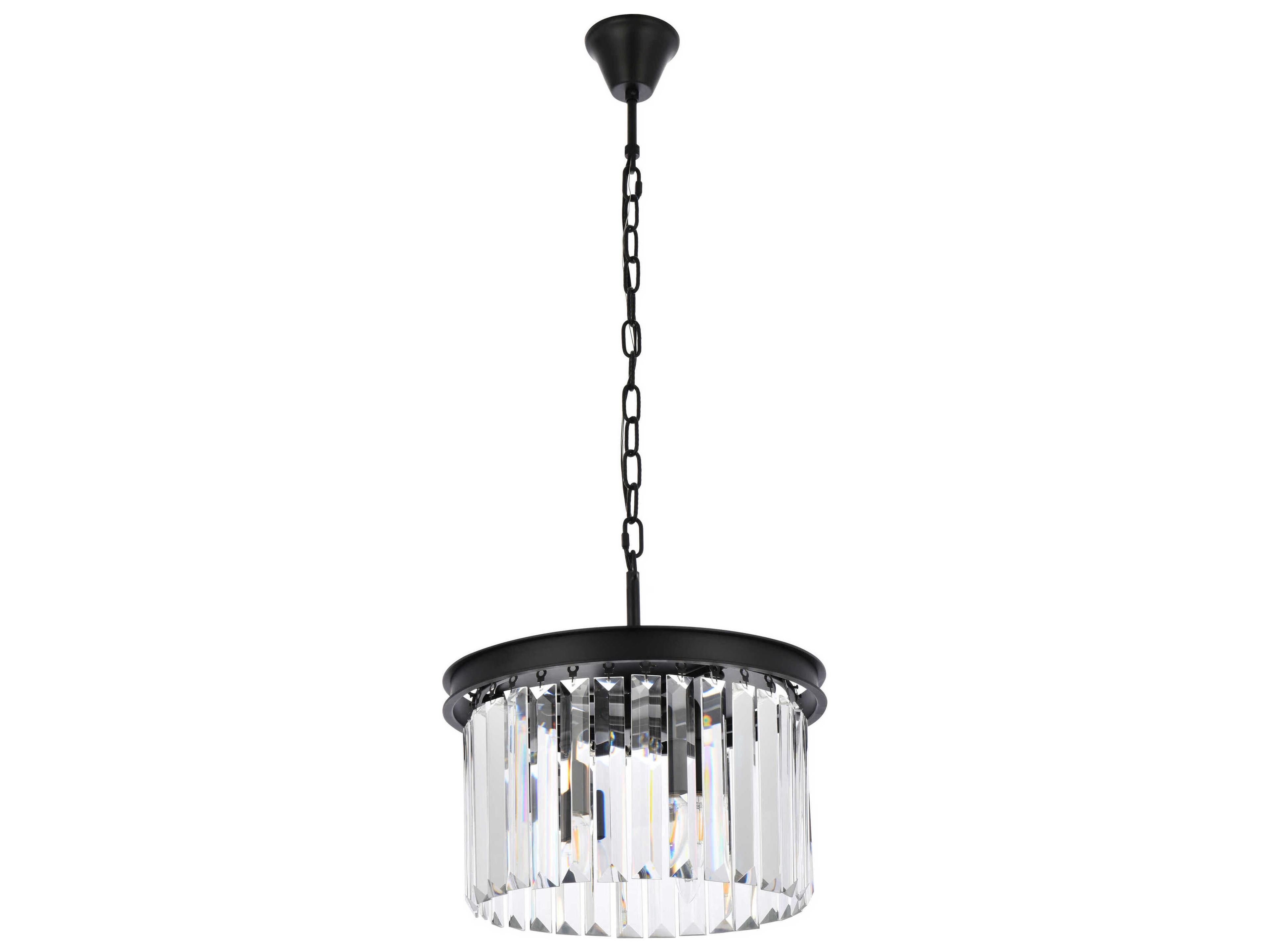 Elegant Lighting Sydney 3-Light Matte Black Clear Crystal Pendant