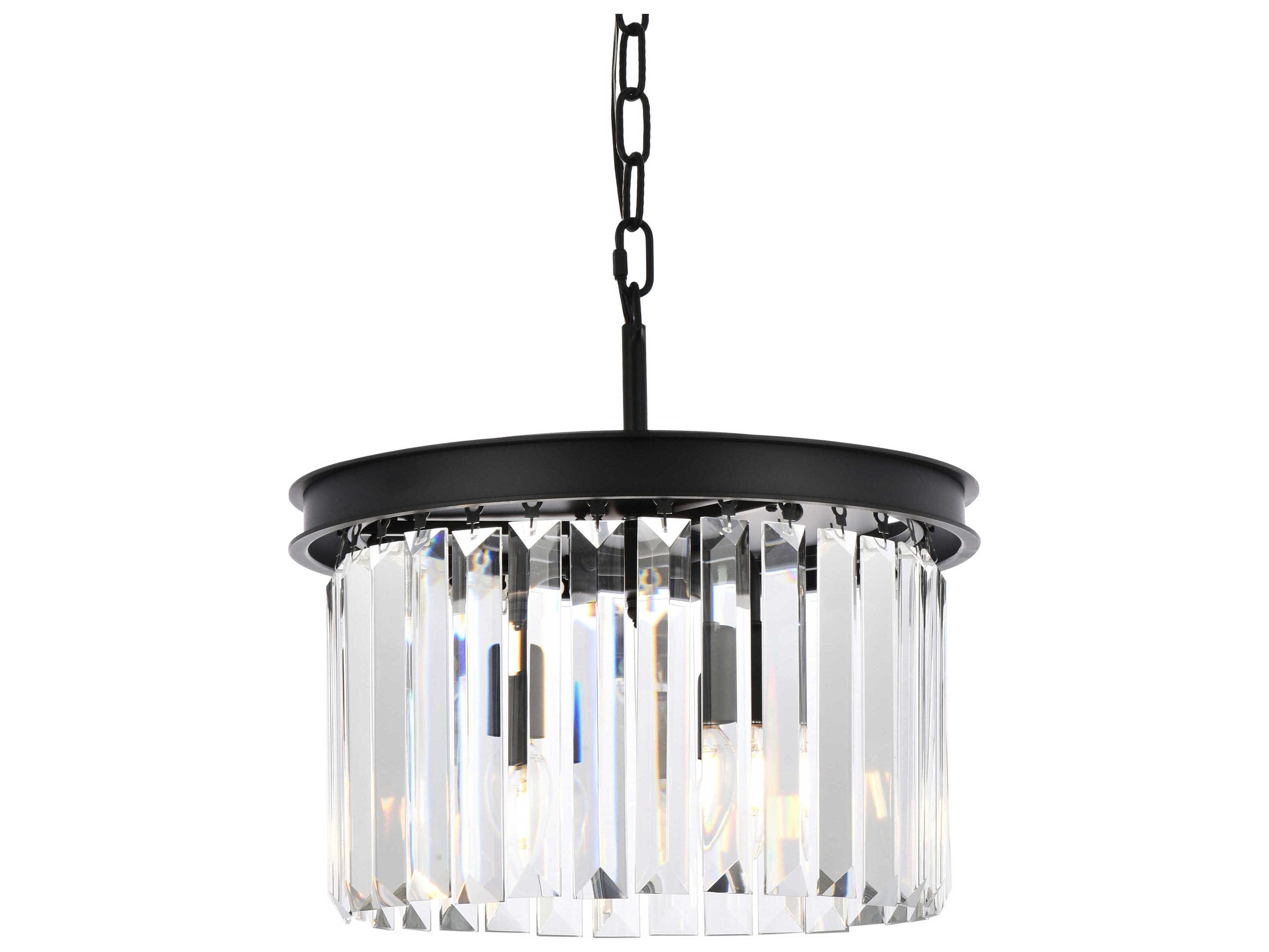 Elegant Lighting Sydney 3-Light Matte Black Clear Crystal Pendant