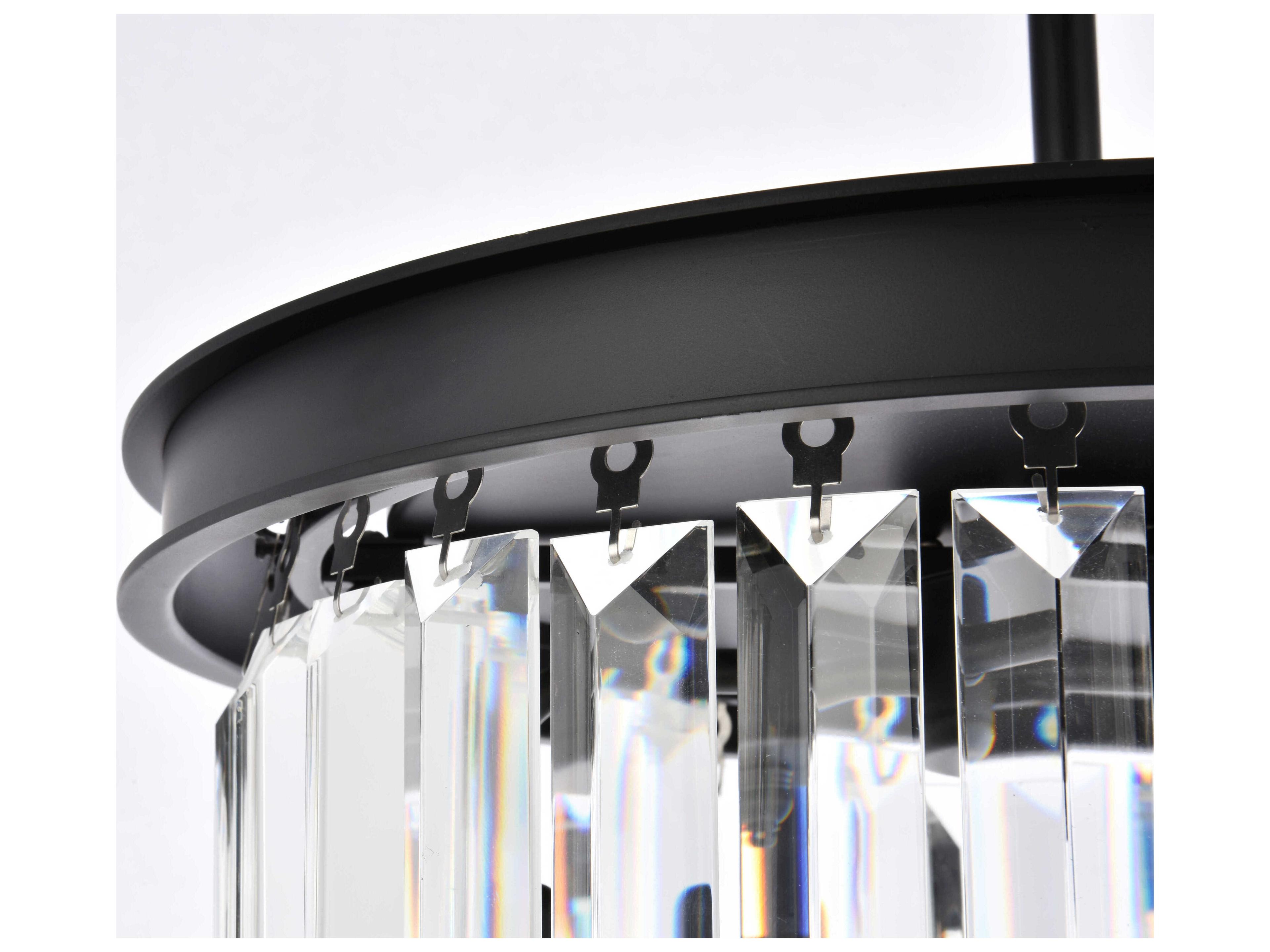 Elegant Lighting Sydney 3-Light Matte Black Clear Crystal Pendant