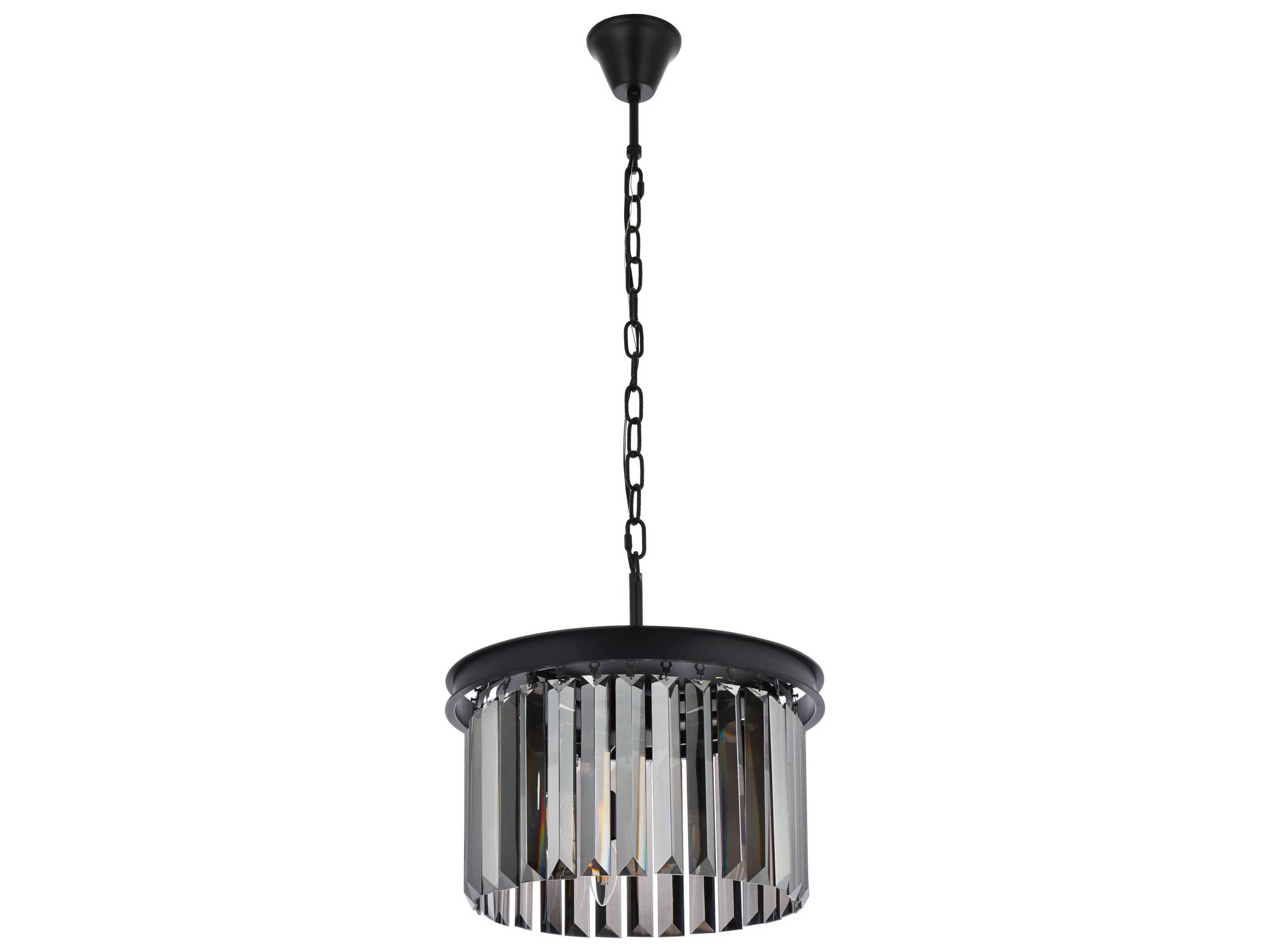 Elegant Lighting Sydney 3-Light Matte Black Silver Crystal Drum Pendant