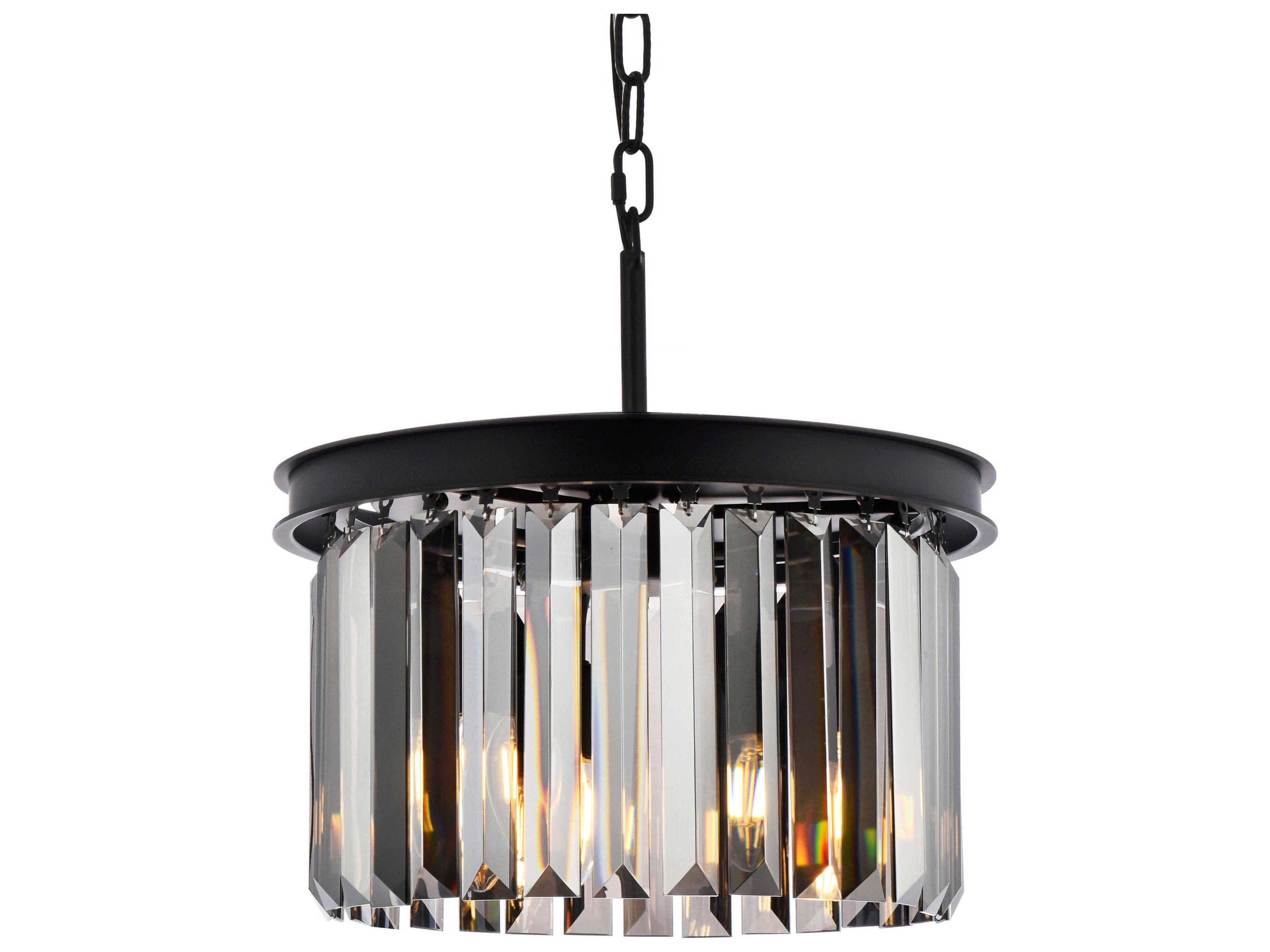 Elegant Lighting Sydney 3-Light Matte Black Silver Crystal Drum Pendant