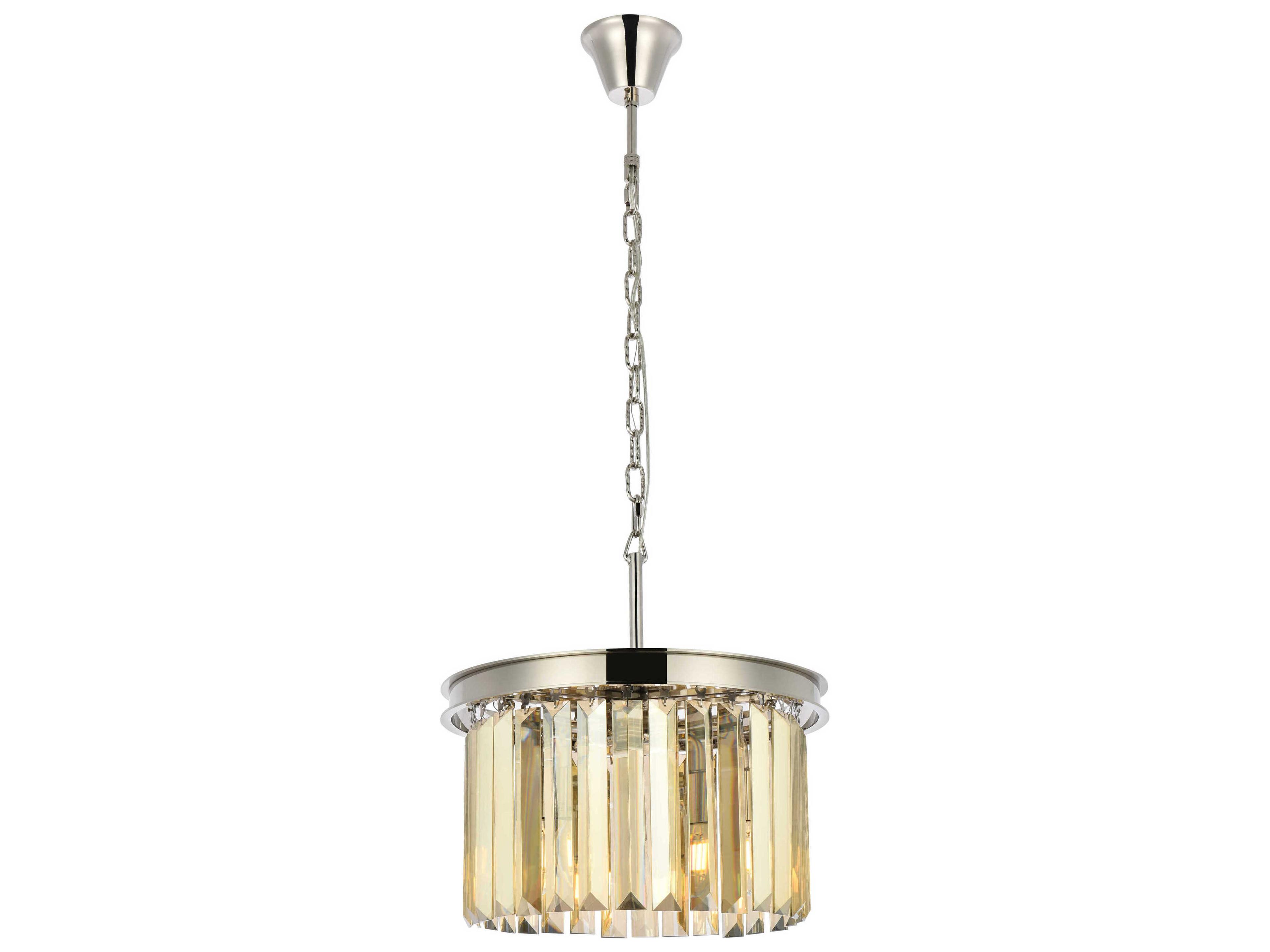 Sydney 3-Light Polished Nickel Gold Crystal Drum Pendant
