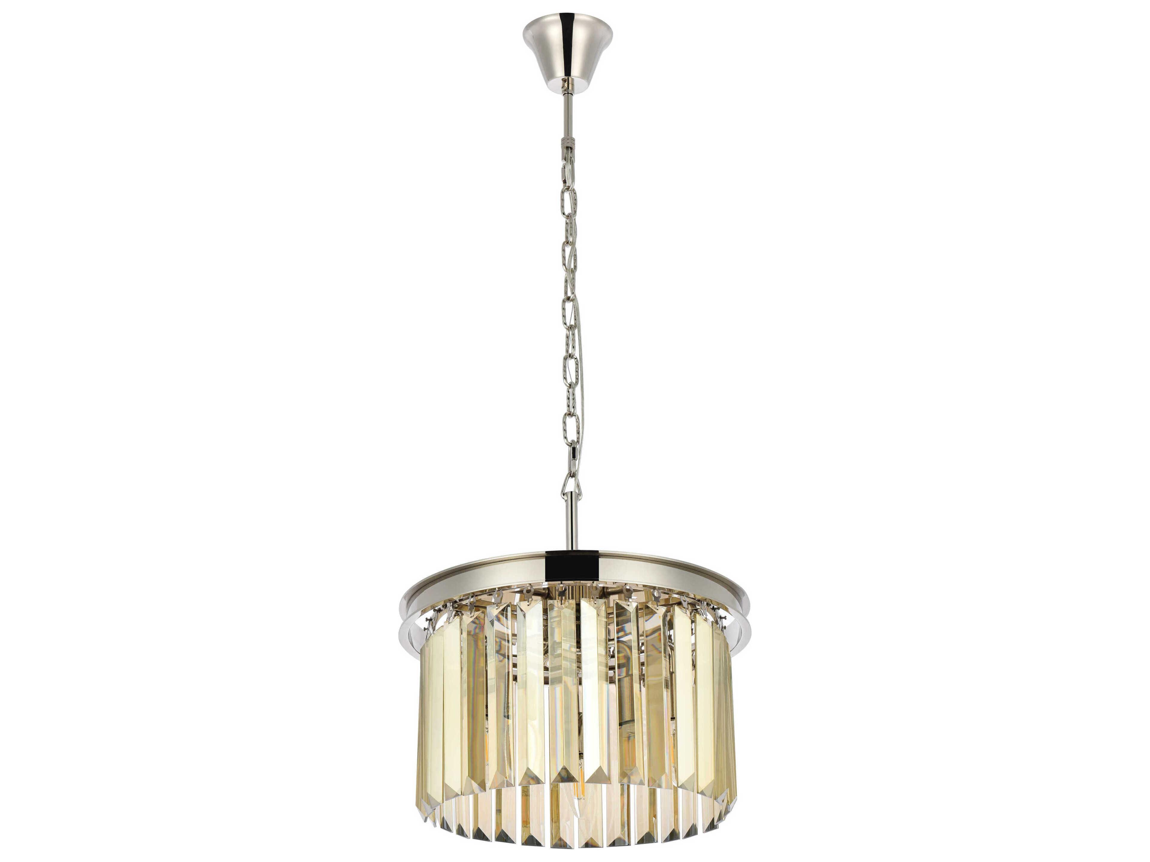 Elegant Lighting Sydney 3-Light Polished Nickel Gold Crystal Drum Pendant