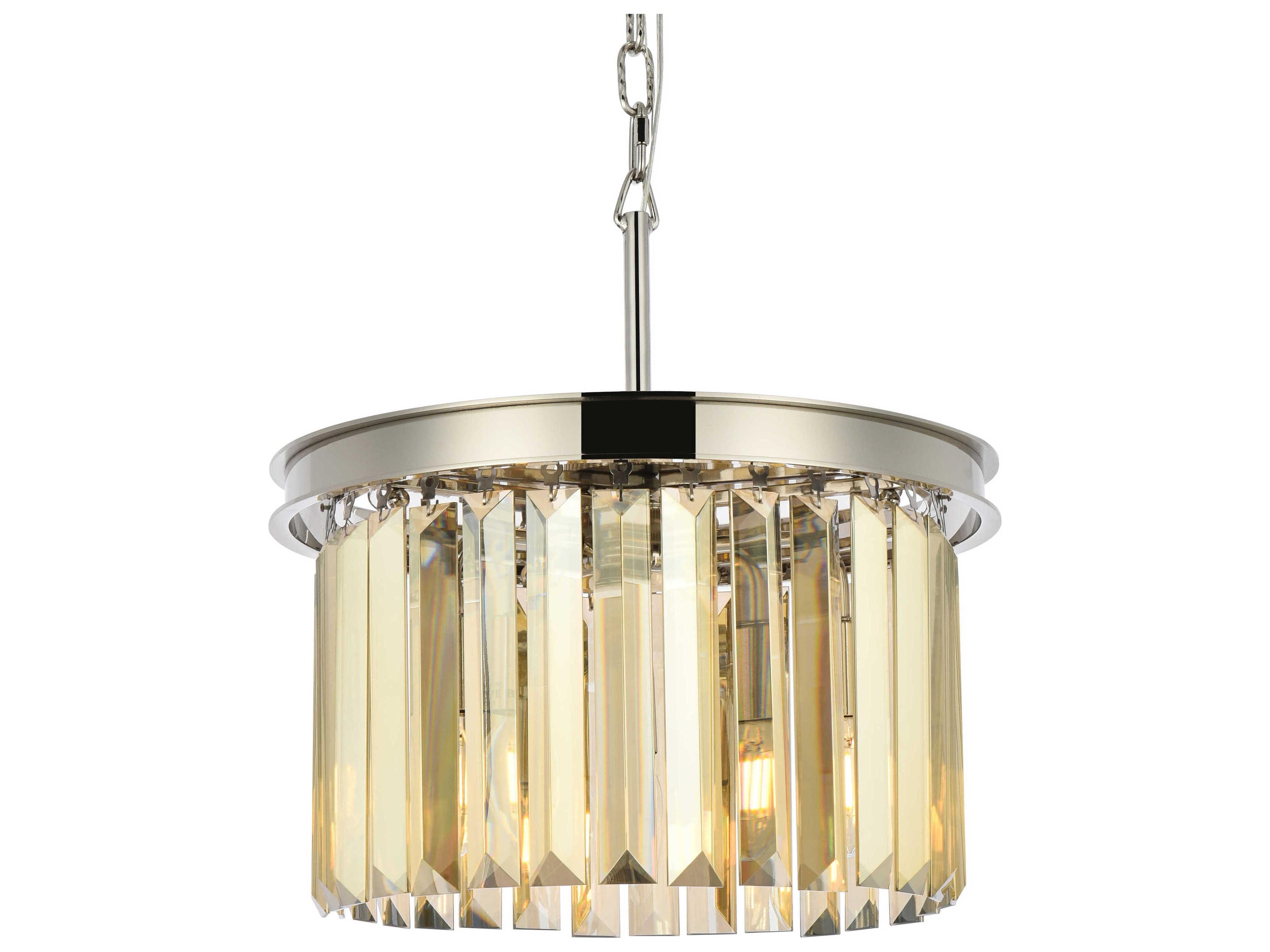 Elegant Lighting Sydney 3-Light Polished Nickel Gold Crystal Drum Pendant