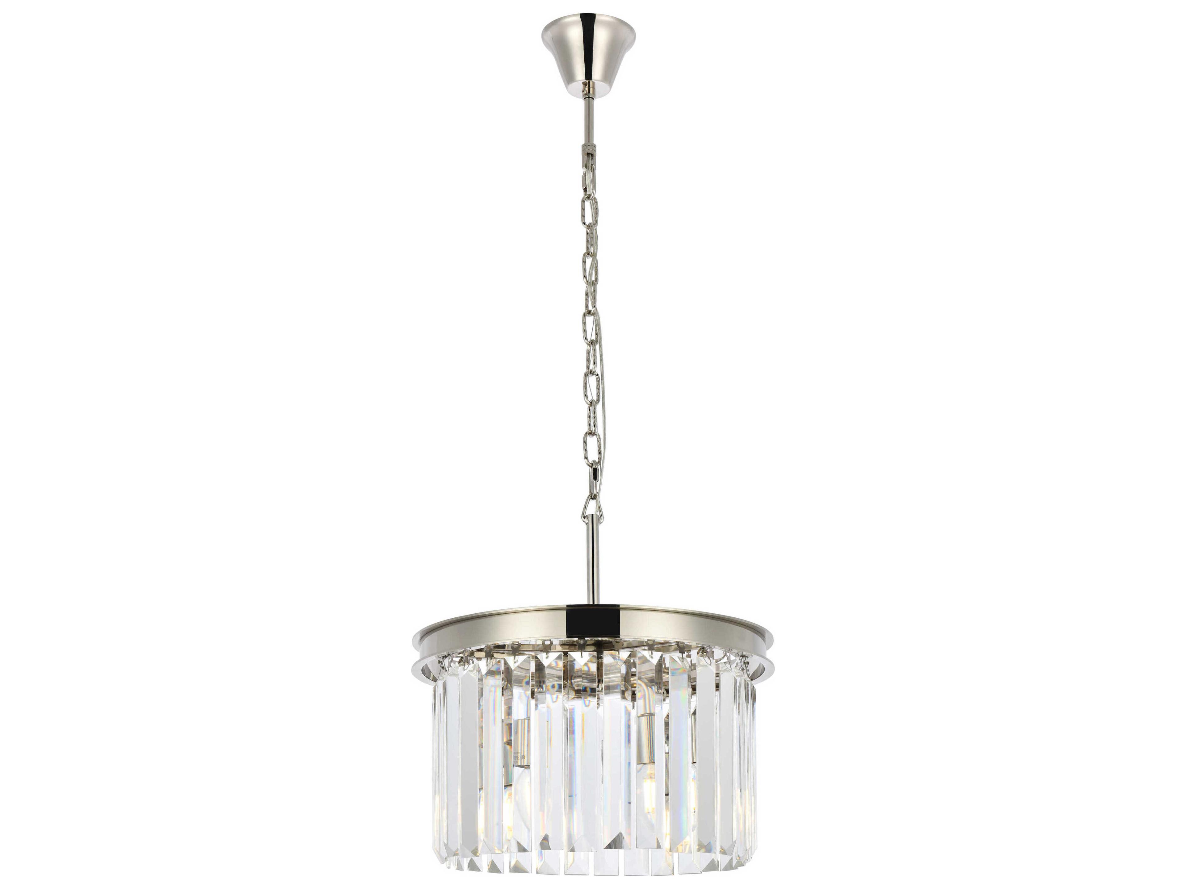 Sydney 3-Light Polished Nickel Clear Crystal Drum Pendant