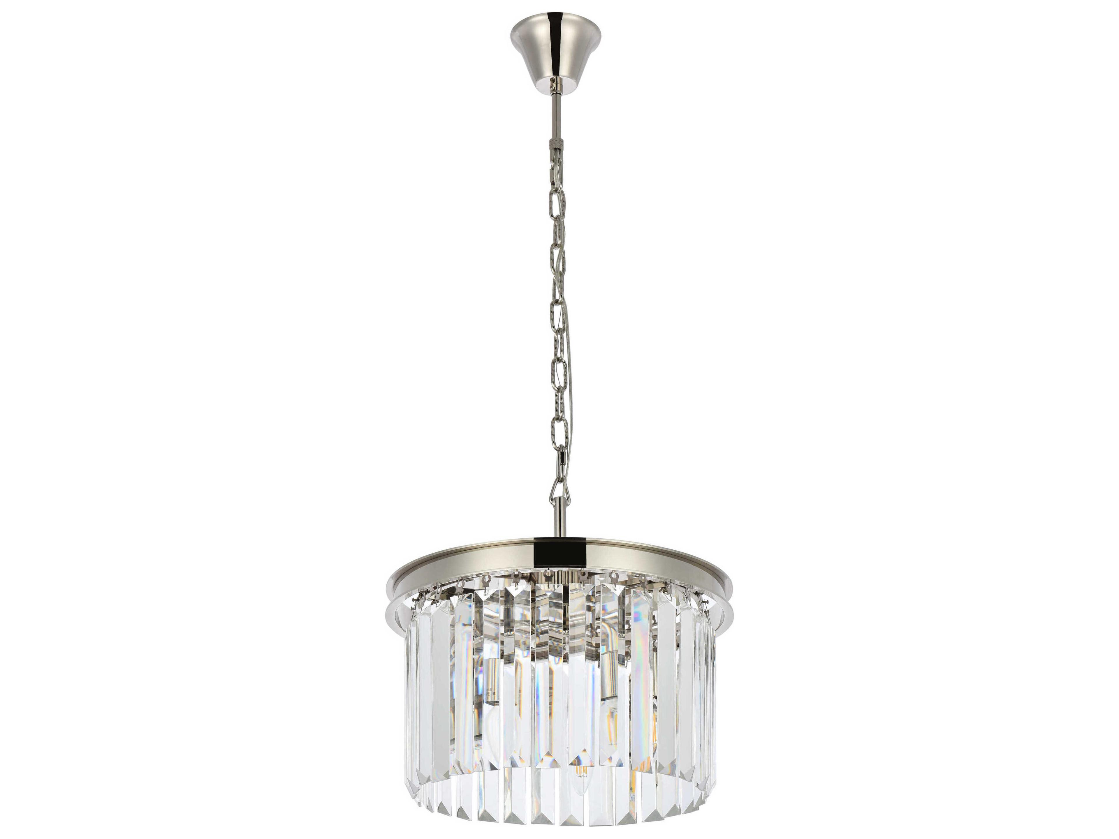 Elegant Lighting Sydney 3-Light Polished Nickel Clear Crystal Drum Pendant