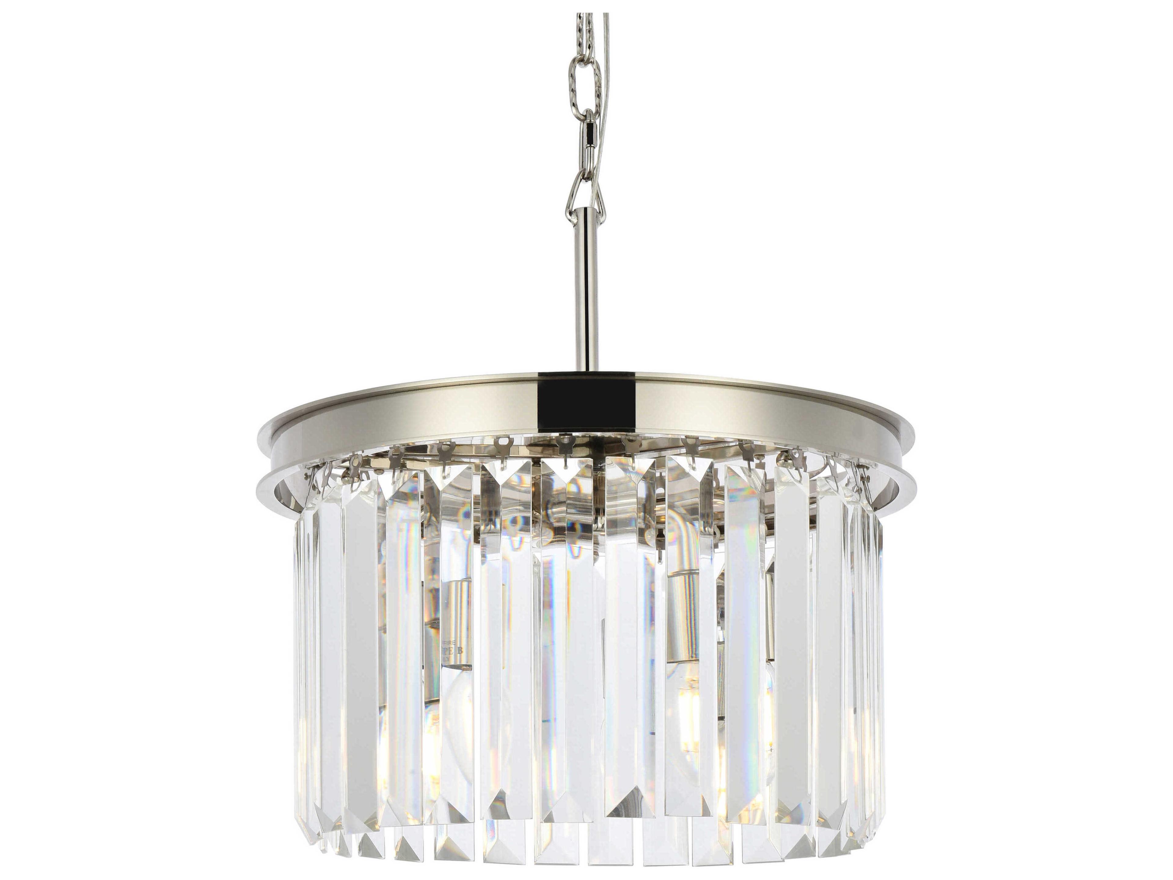 Elegant Lighting Sydney 3-Light Polished Nickel Clear Crystal Drum Pendant