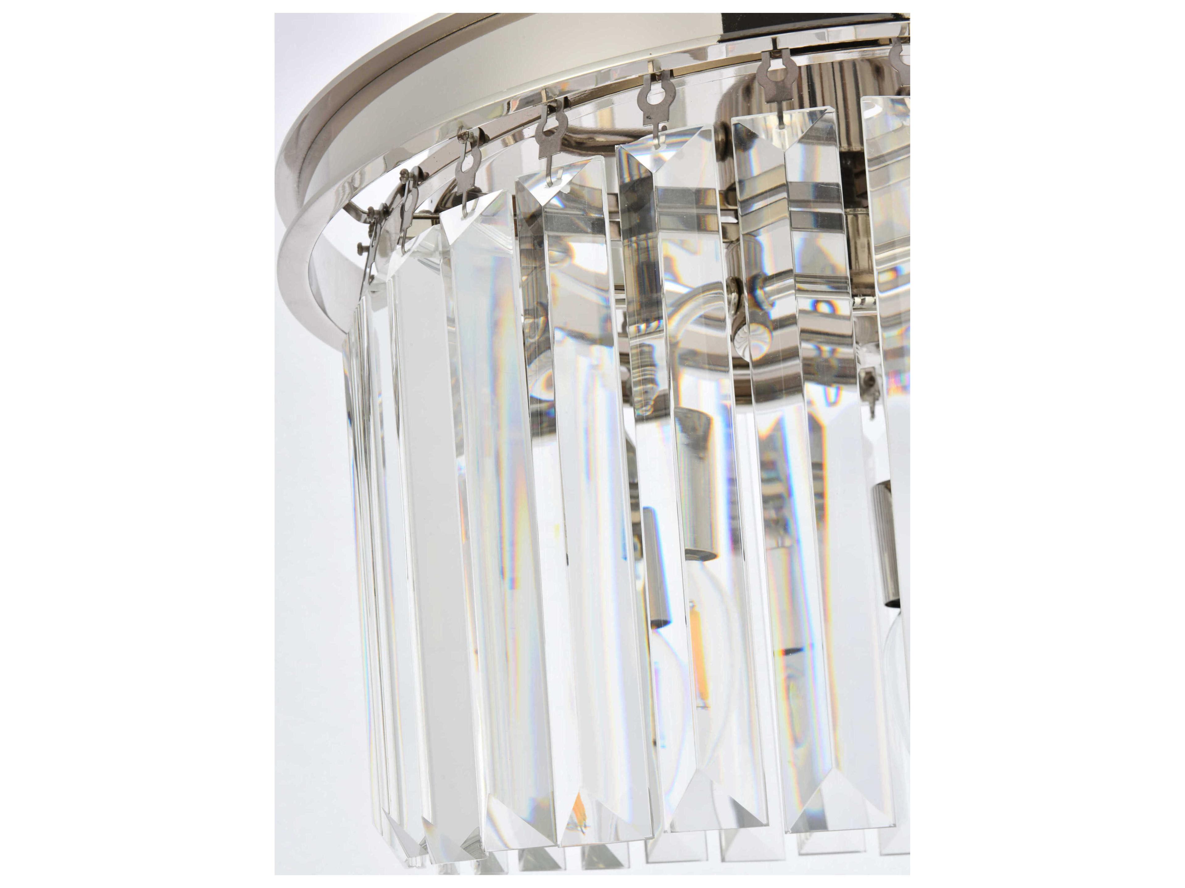 Elegant Lighting Sydney 3-Light Polished Nickel Clear Crystal Drum Pendant