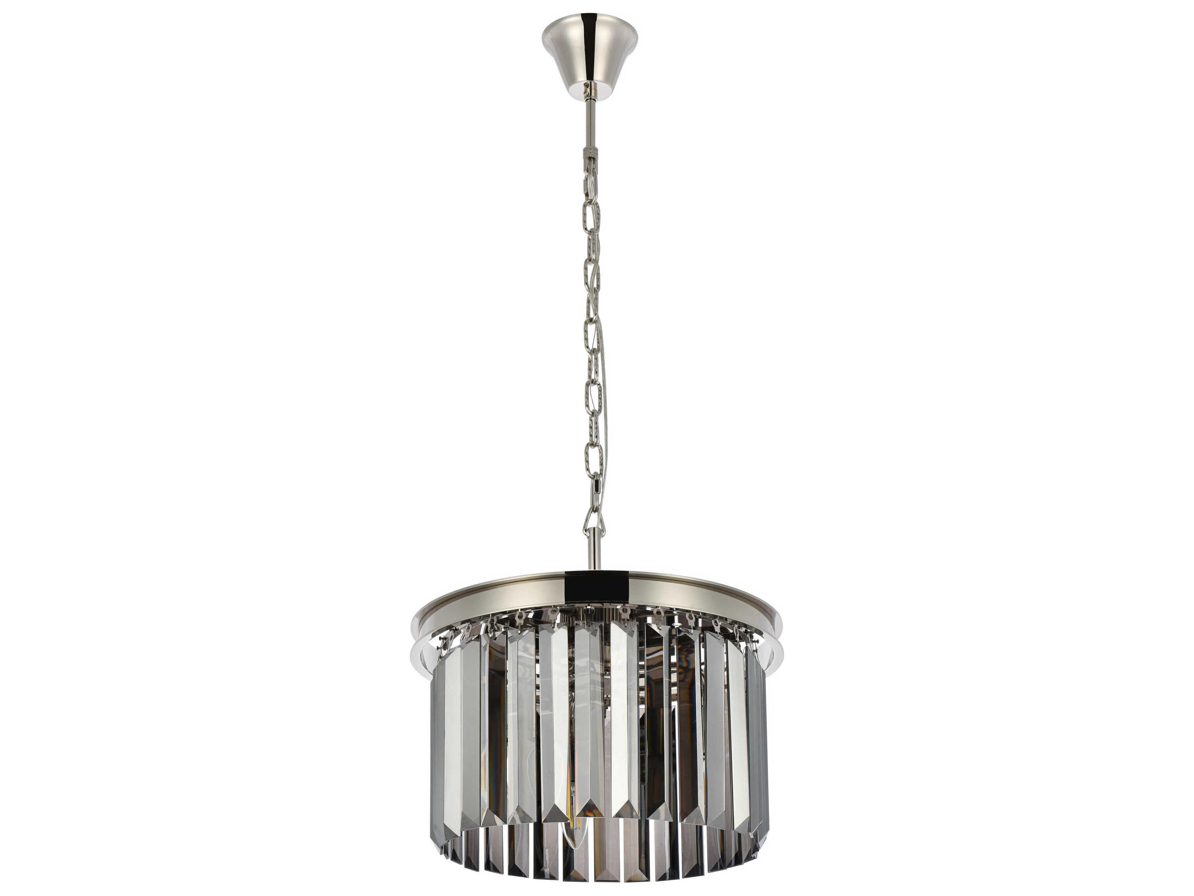 Elegant Lighting Sydney 3-Light Polished Nickel Silver Crystal Drum Pendant